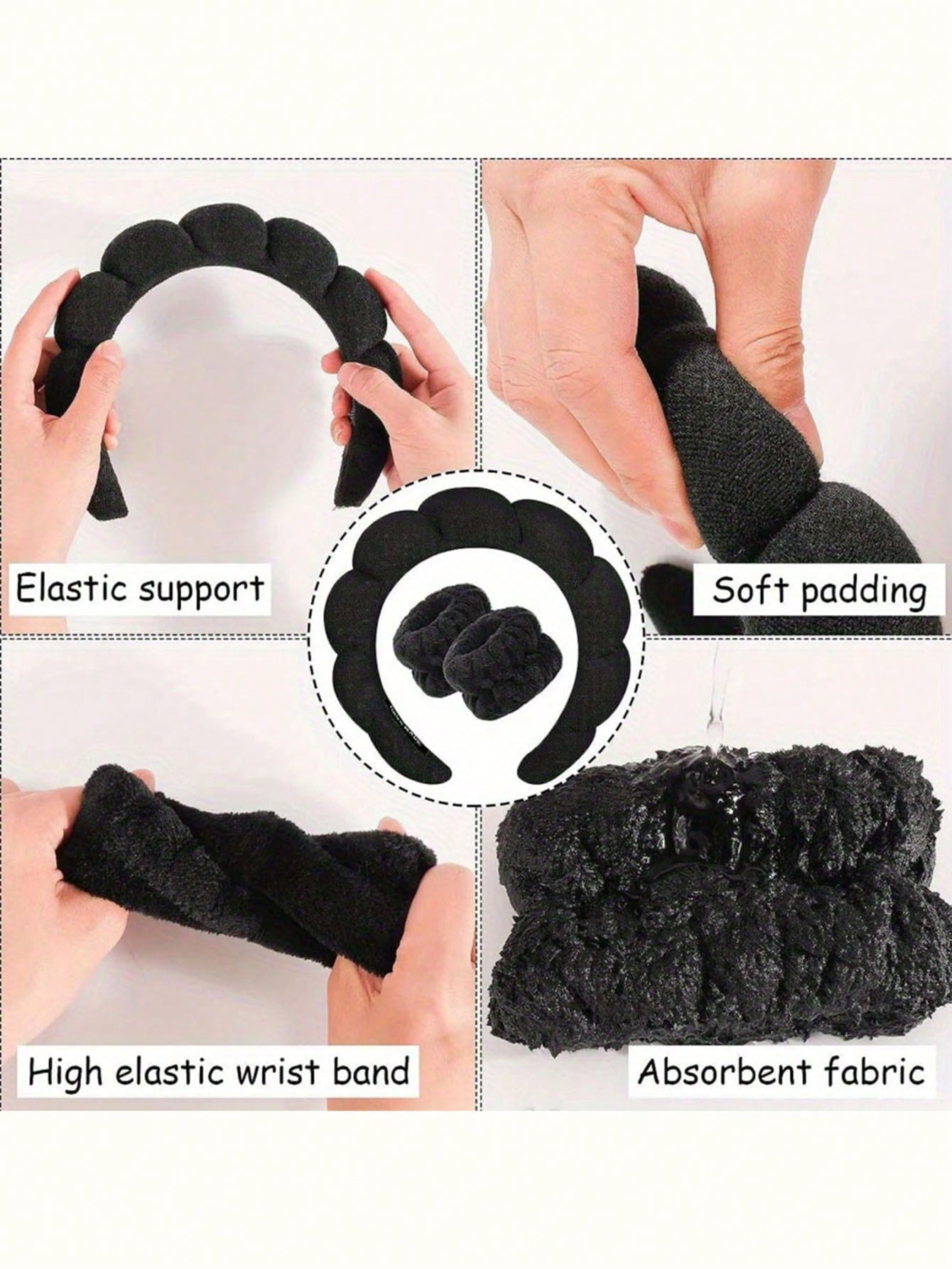 3-Piece Luxury Microfiber Spa Headband & Wristbands Set - Soft, Comfortable For Face Washing, Makeup, Shower & Skincare Set Of Women's And Girls' Hair Accessories