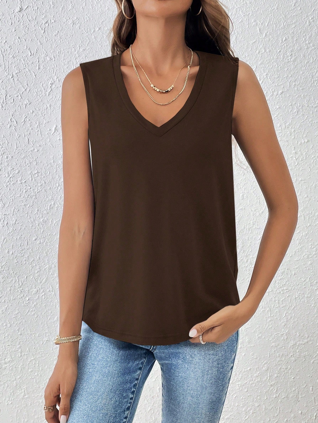 LUNE Casual And Minimalistic Solid Color Regular Fit Women's V-Neck Tank Top, Perfect For Summer