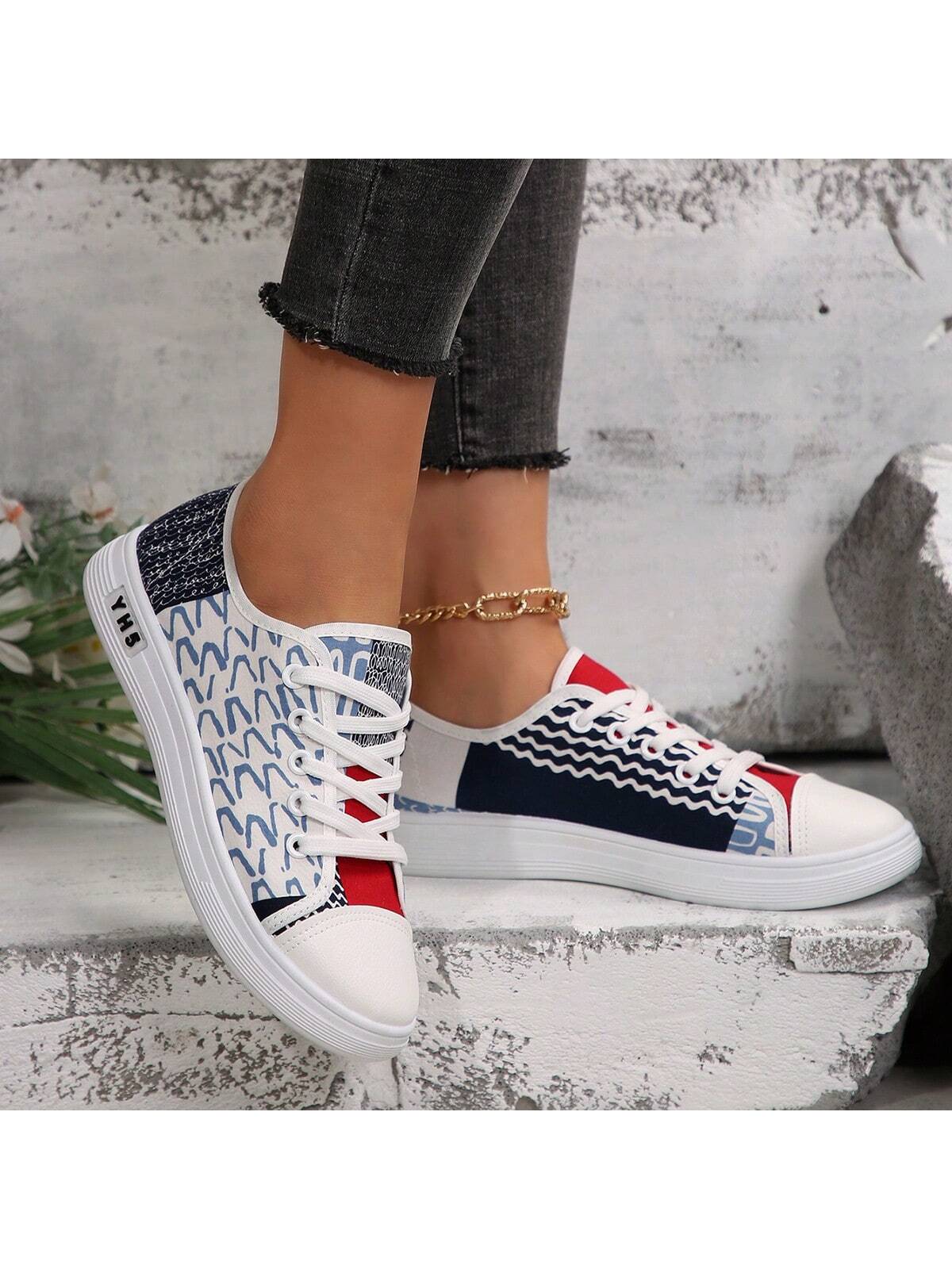 Seasonal Stylish, Comfortable And Lightweight Athletic Round-Toe Lace-Up Canvas Shoes For Women, Slip-Resistant And Breathable With Versatile, Trendy And Simple Design