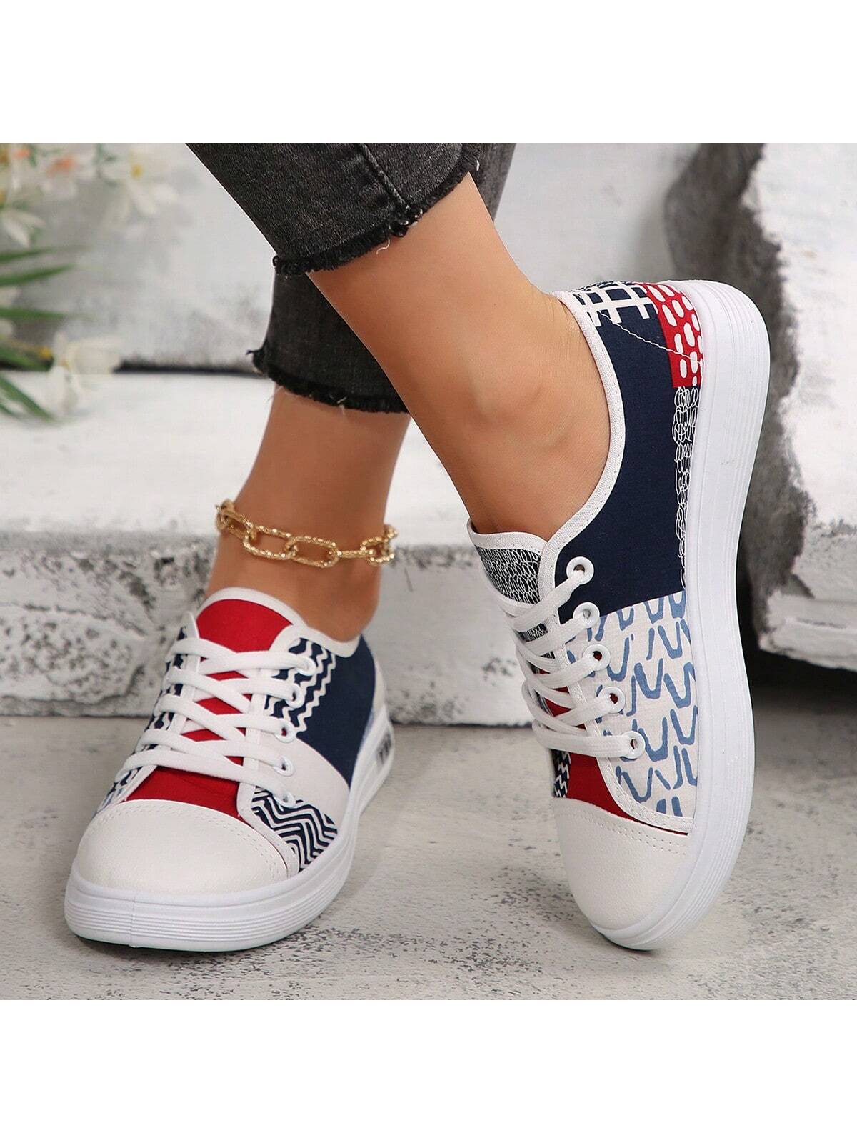 Seasonal Stylish, Comfortable And Lightweight Athletic Round-Toe Lace-Up Canvas Shoes For Women, Slip-Resistant And Breathable With Versatile, Trendy And Simple Design