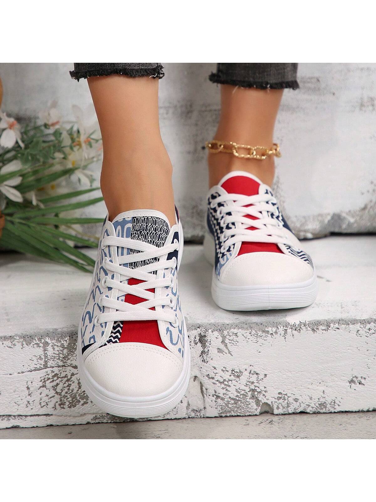 Seasonal Stylish, Comfortable And Lightweight Athletic Round-Toe Lace-Up Canvas Shoes For Women, Slip-Resistant And Breathable With Versatile, Trendy And Simple Design