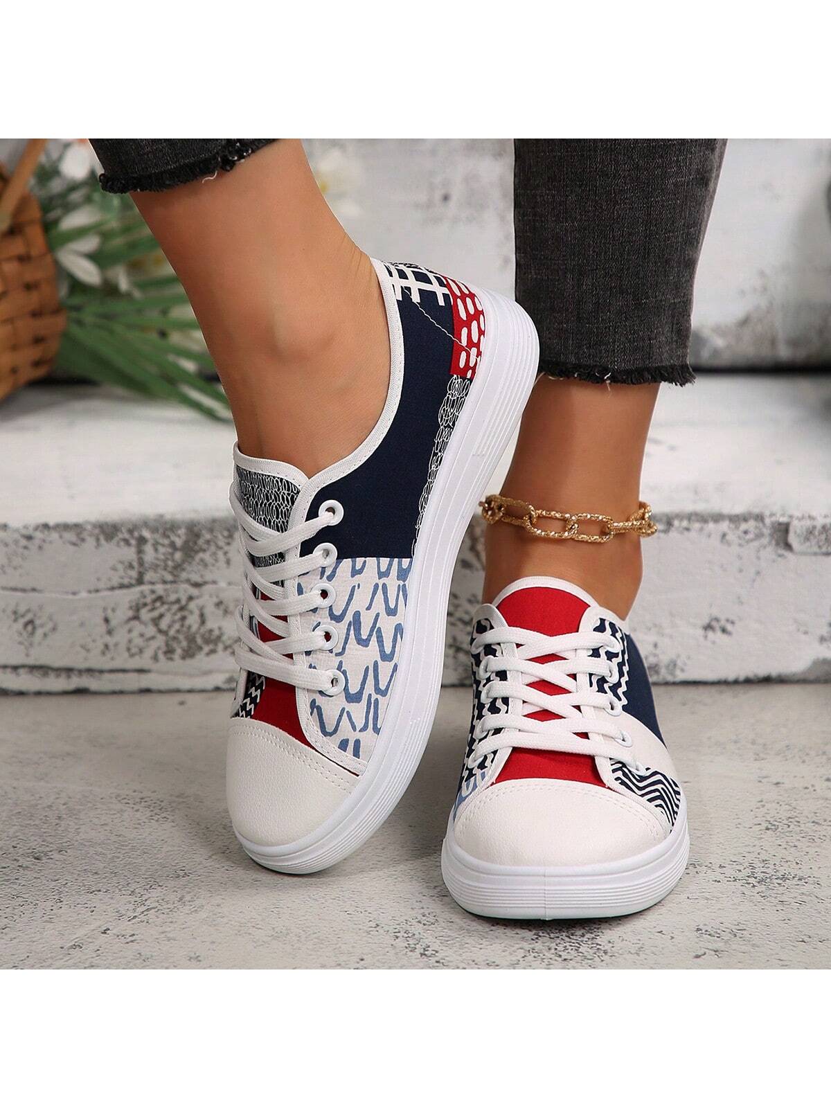 Seasonal Stylish, Comfortable And Lightweight Athletic Round-Toe Lace-Up Canvas Shoes For Women, Slip-Resistant And Breathable With Versatile, Trendy And Simple Design