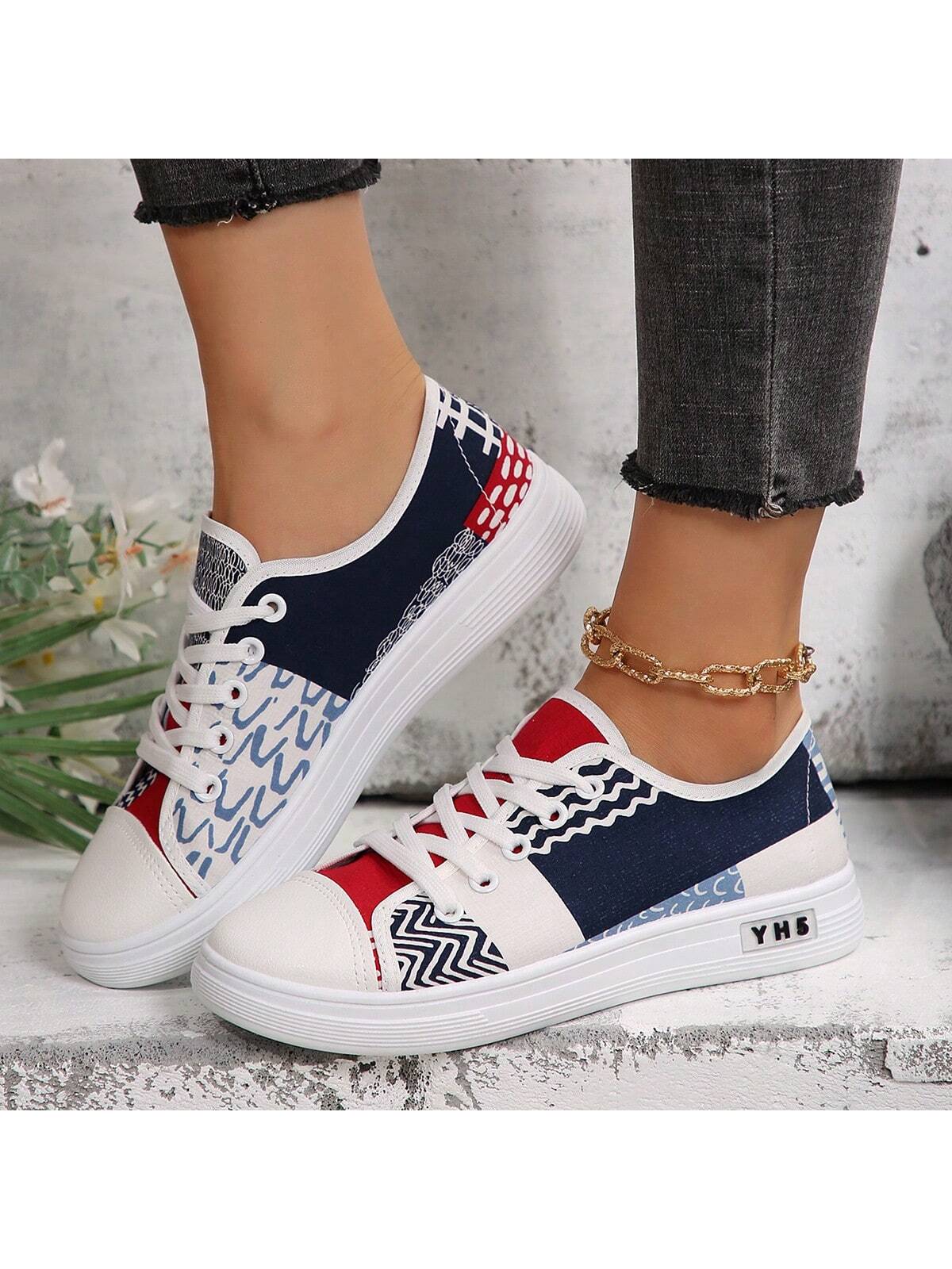 Seasonal Stylish, Comfortable And Lightweight Athletic Round-Toe Lace-Up Canvas Shoes For Women, Slip-Resistant And Breathable With Versatile, Trendy And Simple Design