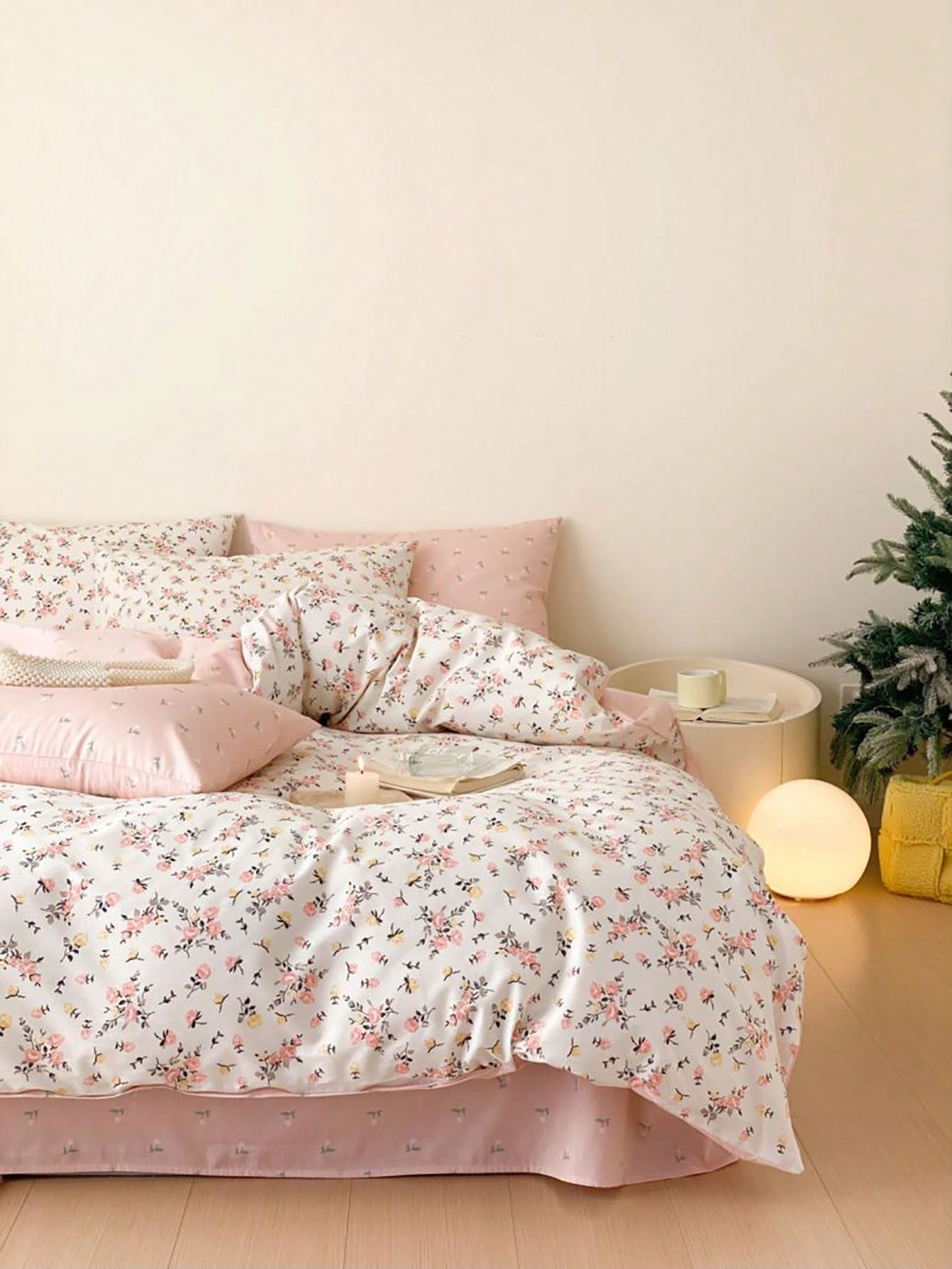 3pcs  Korean Style Floral Bedding Set, Soft