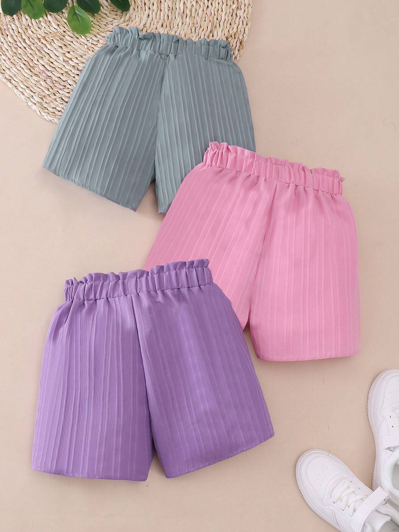 3pcs/Set Tween Girl Casual Solid Color Buttoned Shorts, Summer