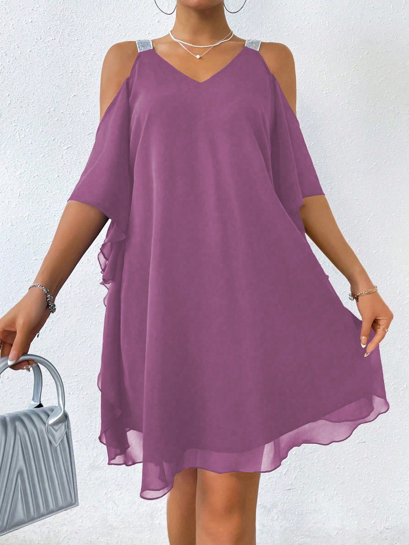 Clasi Cold Shoulder Chiffon  Elegant Dress