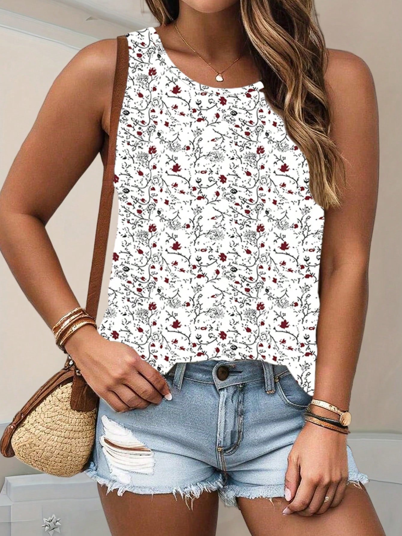 Women's Plus Size Summer Allover Floral Printed Tank Top