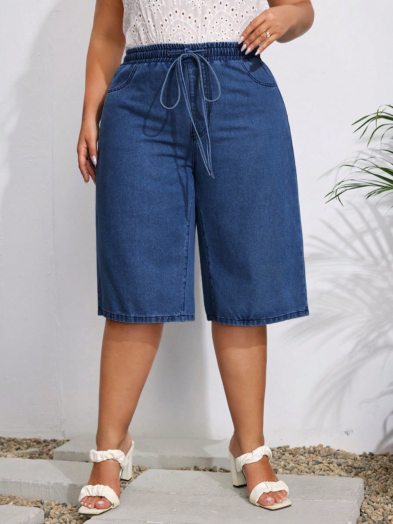 LUNE Plus Drawstring Waist Bermuda Denim Shorts