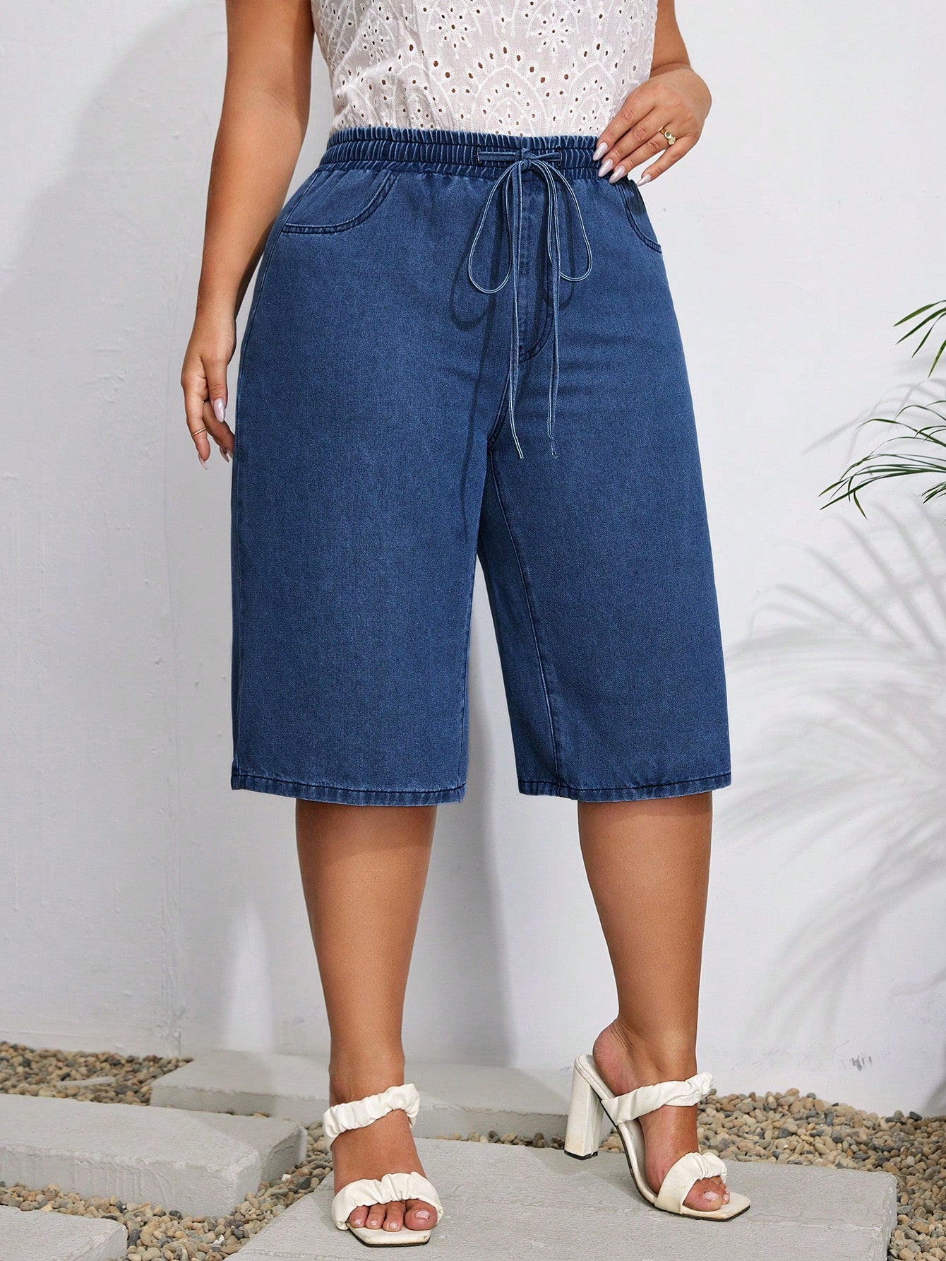 LUNE Plus Drawstring Waist Bermuda Denim Shorts