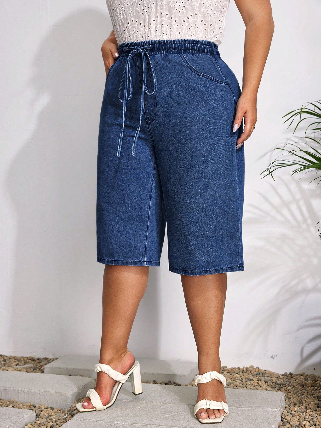 LUNE Plus Drawstring Waist Bermuda Denim Shorts