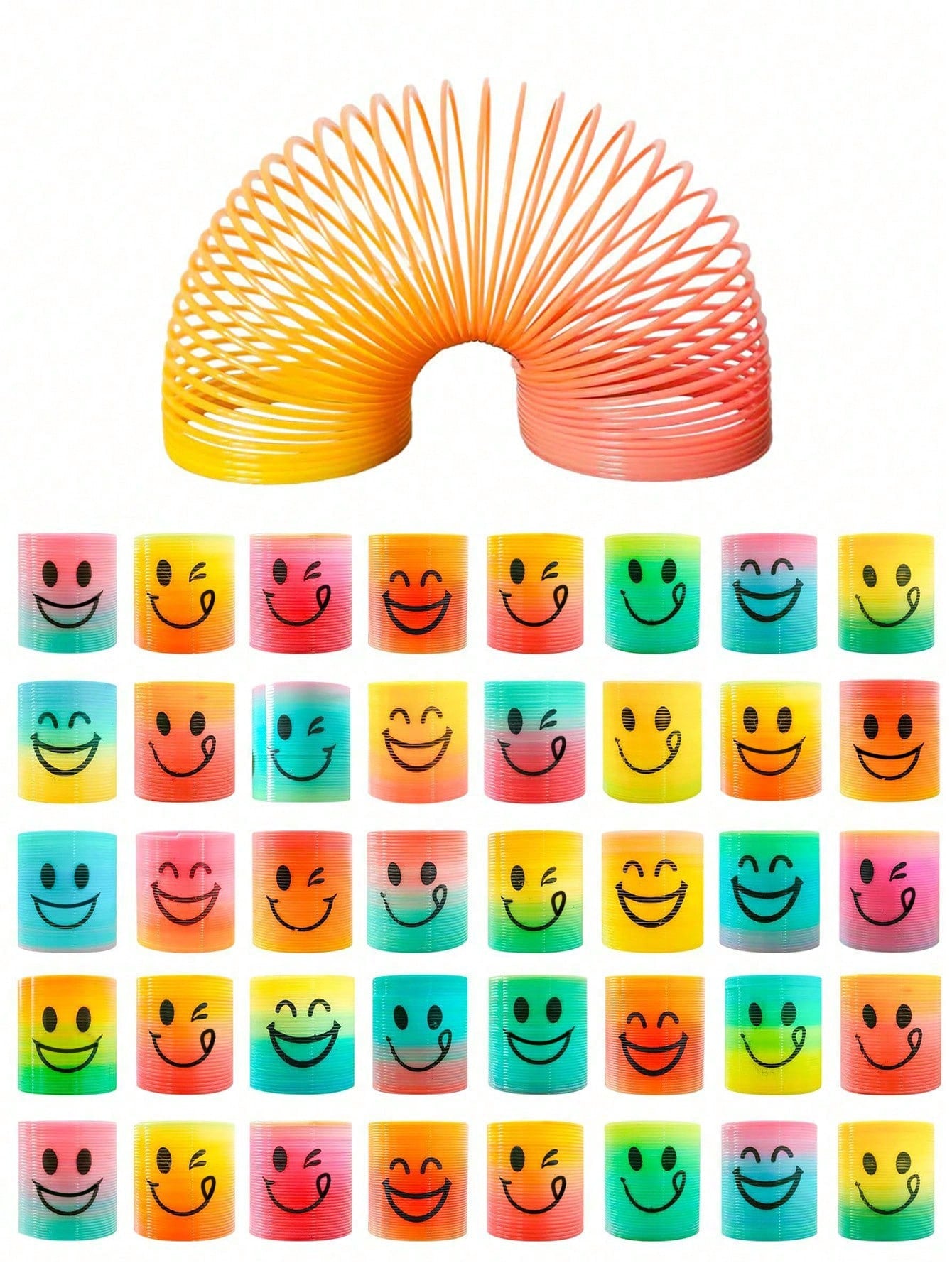 12pcs/24pcs Mini Emoticon Rainbow Circle Stretchy Coil Toys, Summer Party Favors, Rainbow Spring Toys, Mini Plastic Coils, Birthday Party Gifts, Classroom Prizes, Christmas/Party Bag Fillers