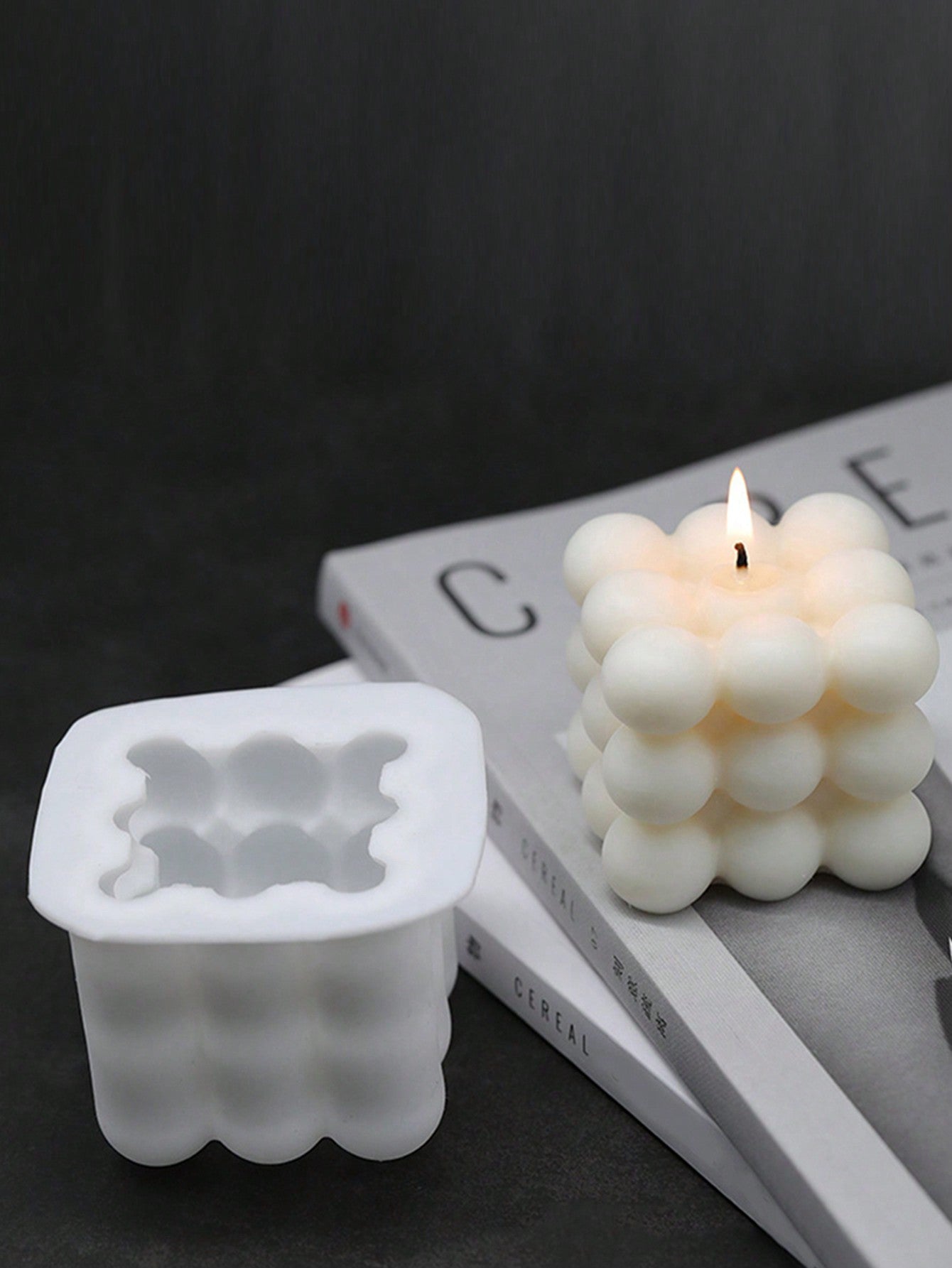 1pc 3D Magic Cube Silicone Cake Candle Mold For Valentine's Day, Wave & Heart Shaped DIY Aroma Crafting Silicone Mold