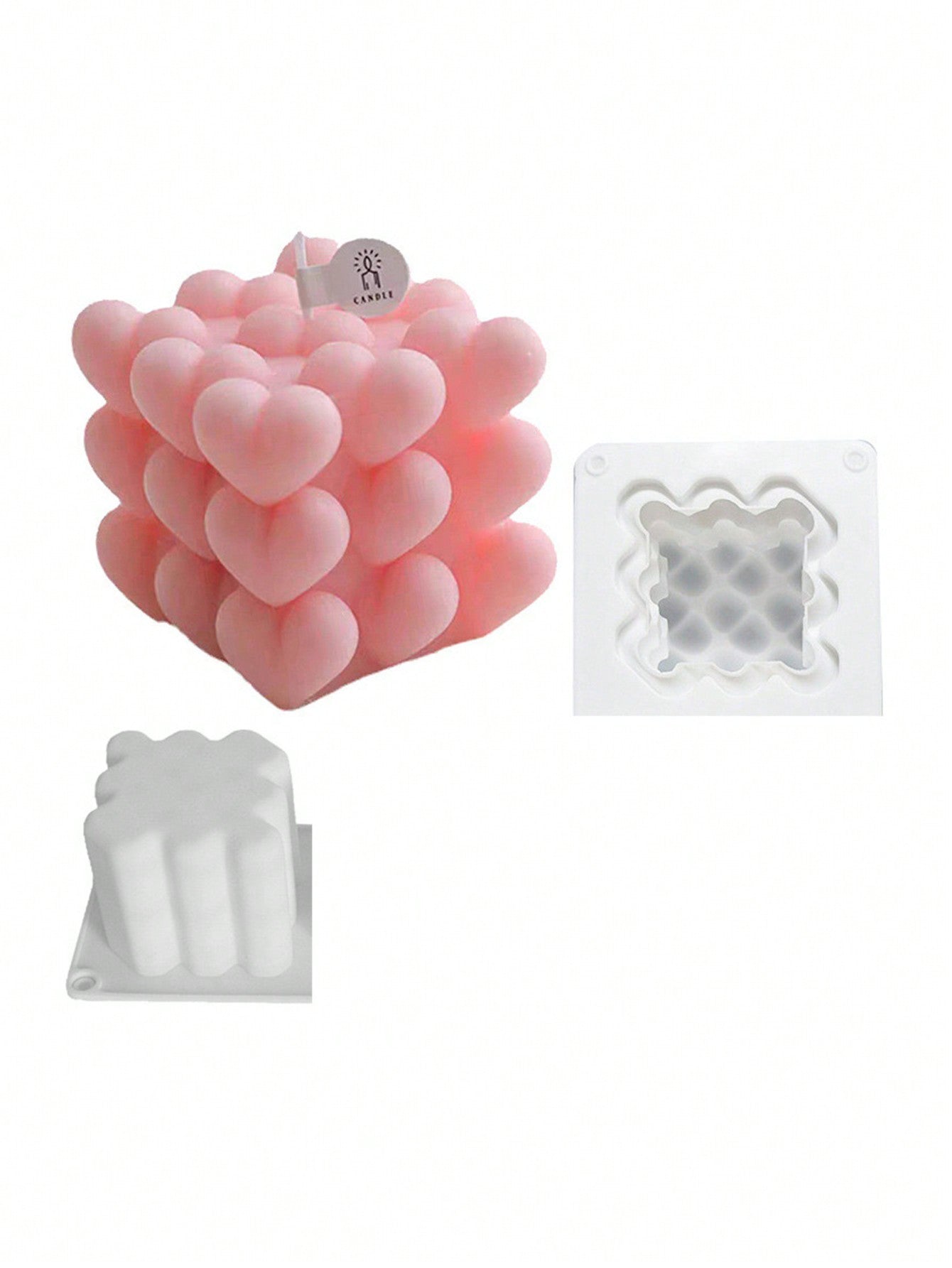 1pc 3D Magic Cube Silicone Cake Candle Mold For Valentine's Day, Wave & Heart Shaped DIY Aroma Crafting Silicone Mold