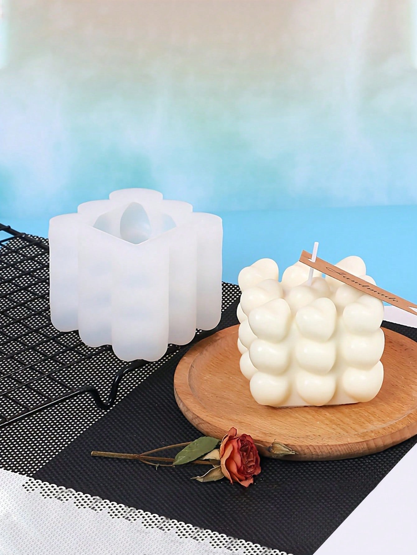 1pc 3D Magic Cube Silicone Cake Candle Mold For Valentine's Day, Wave & Heart Shaped DIY Aroma Crafting Silicone Mold