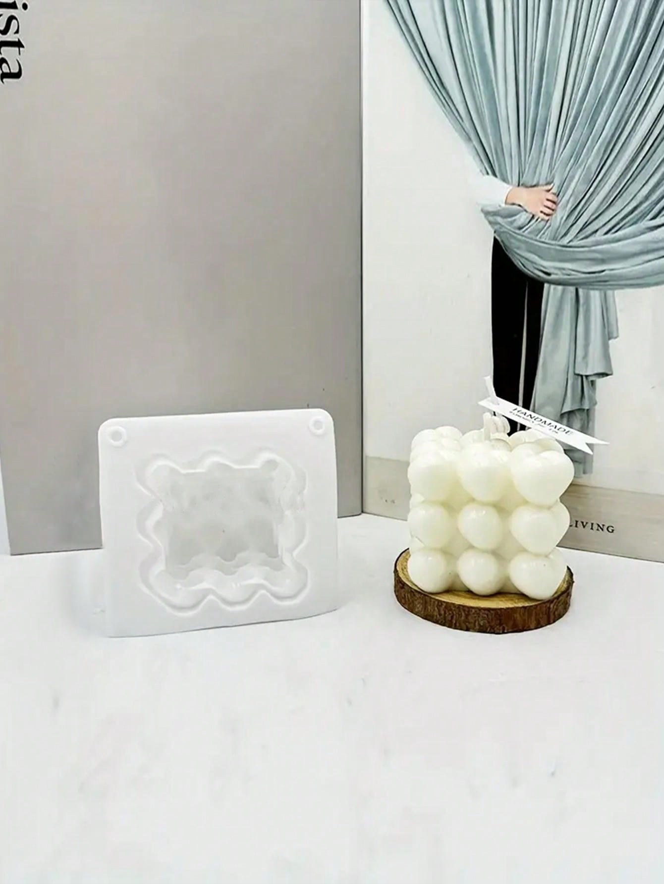 1pc 3D Magic Cube Silicone Cake Candle Mold For Valentine's Day, Wave & Heart Shaped DIY Aroma Crafting Silicone Mold