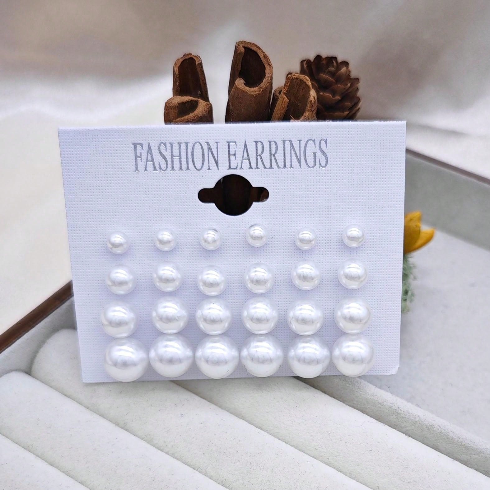 24pcs Cross-Border European And Korean Style Simple And Classic Pearl Earrings Set For Women