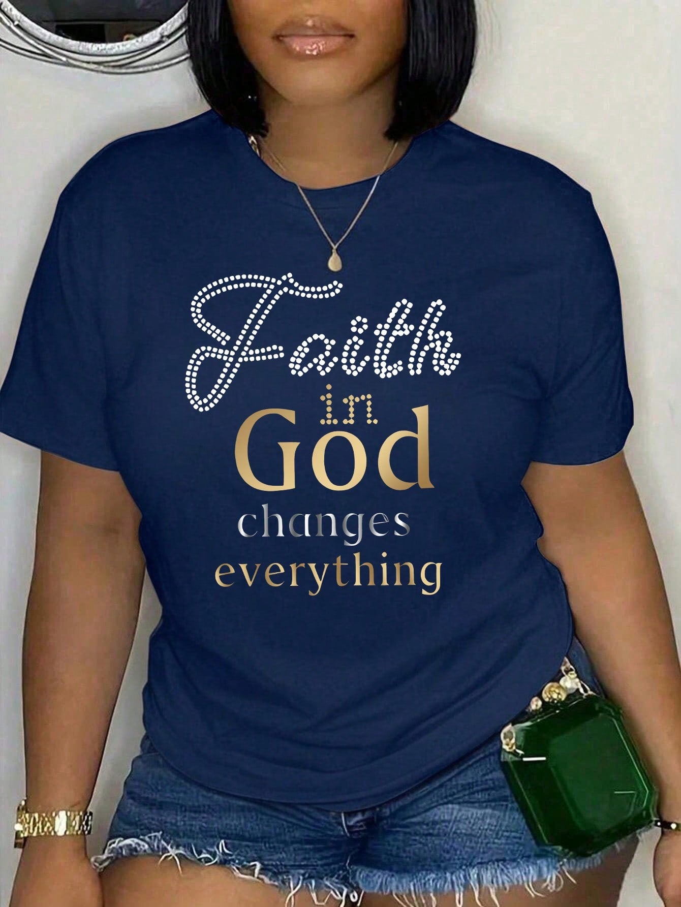 Slayr Plus Size Women's Faith In God Changes Everything Letter Print T-Shirt Casual Sports Fashion Short Sleeve Top Streetwear Inspirational Clothing