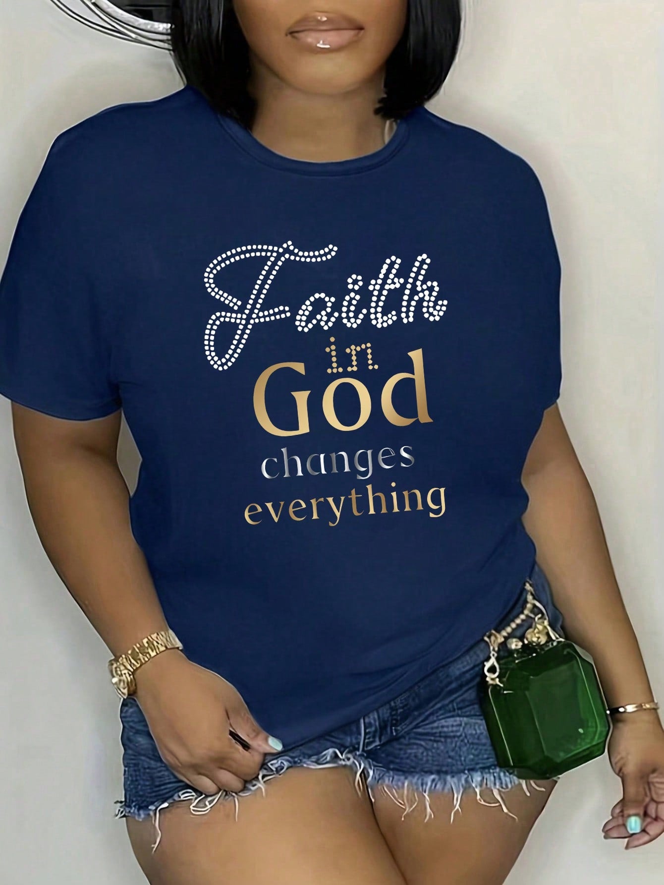 Slayr Plus Size Women's Faith In God Changes Everything Letter Print T-Shirt Casual Sports Fashion Short Sleeve Top Streetwear Inspirational Clothing