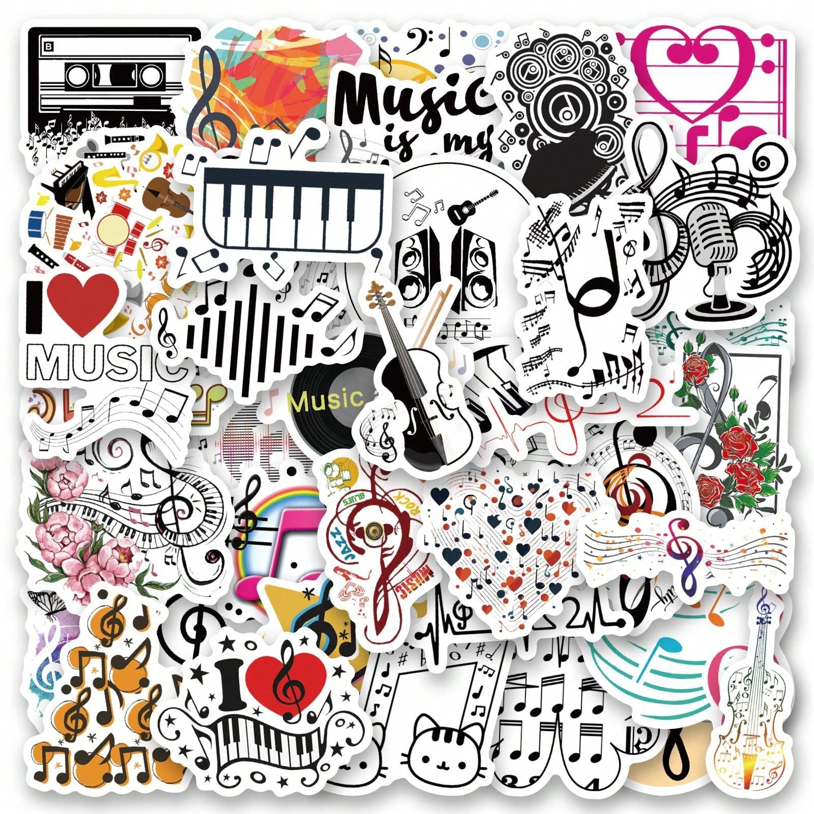 50PCS Music Stickers Vinyl Aesthetics Stickers For Scrapbooking, Diary, Laptop, Bumper, Skateboard, Water Bottle, Computer, Phone, Cartoon, Hard Hat, Car Stickers And Decals