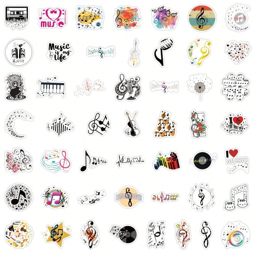 50PCS Music Stickers Vinyl Aesthetics Stickers For Scrapbooking, Diary, Laptop, Bumper, Skateboard, Water Bottle, Computer, Phone, Cartoon, Hard Hat, Car Stickers And Decals