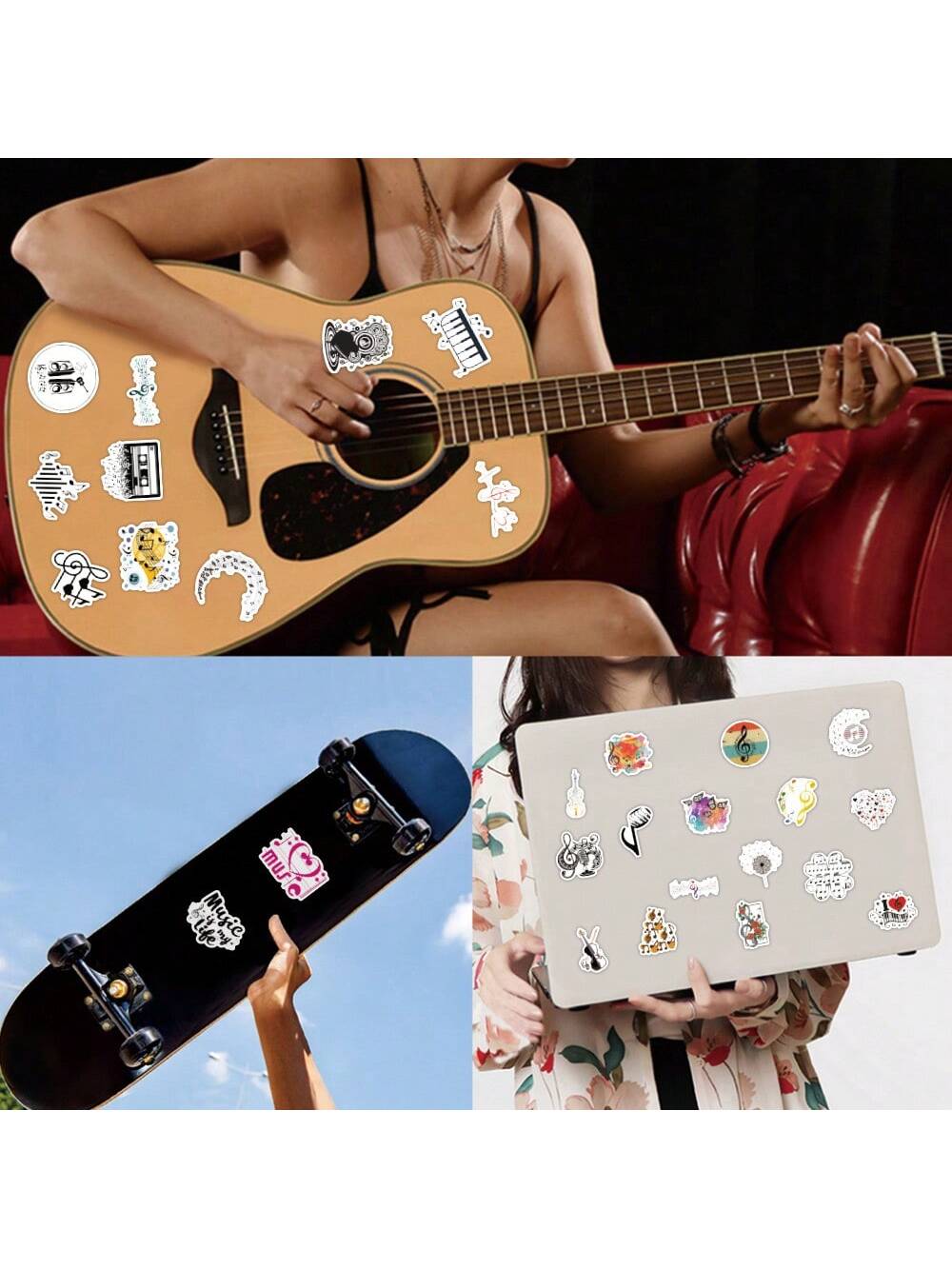 50PCS Music Stickers Vinyl Aesthetics Stickers For Scrapbooking, Diary, Laptop, Bumper, Skateboard, Water Bottle, Computer, Phone, Cartoon, Hard Hat, Car Stickers And Decals