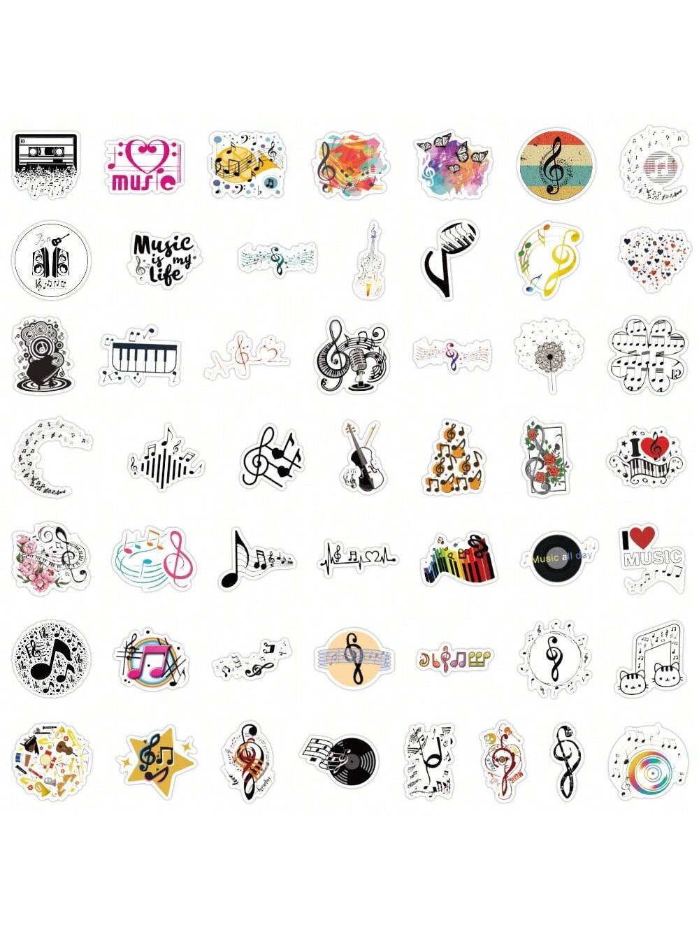 50PCS Music Stickers Vinyl Aesthetics Stickers For Scrapbooking, Diary, Laptop, Bumper, Skateboard, Water Bottle, Computer, Phone, Cartoon, Hard Hat, Car Stickers And Decals