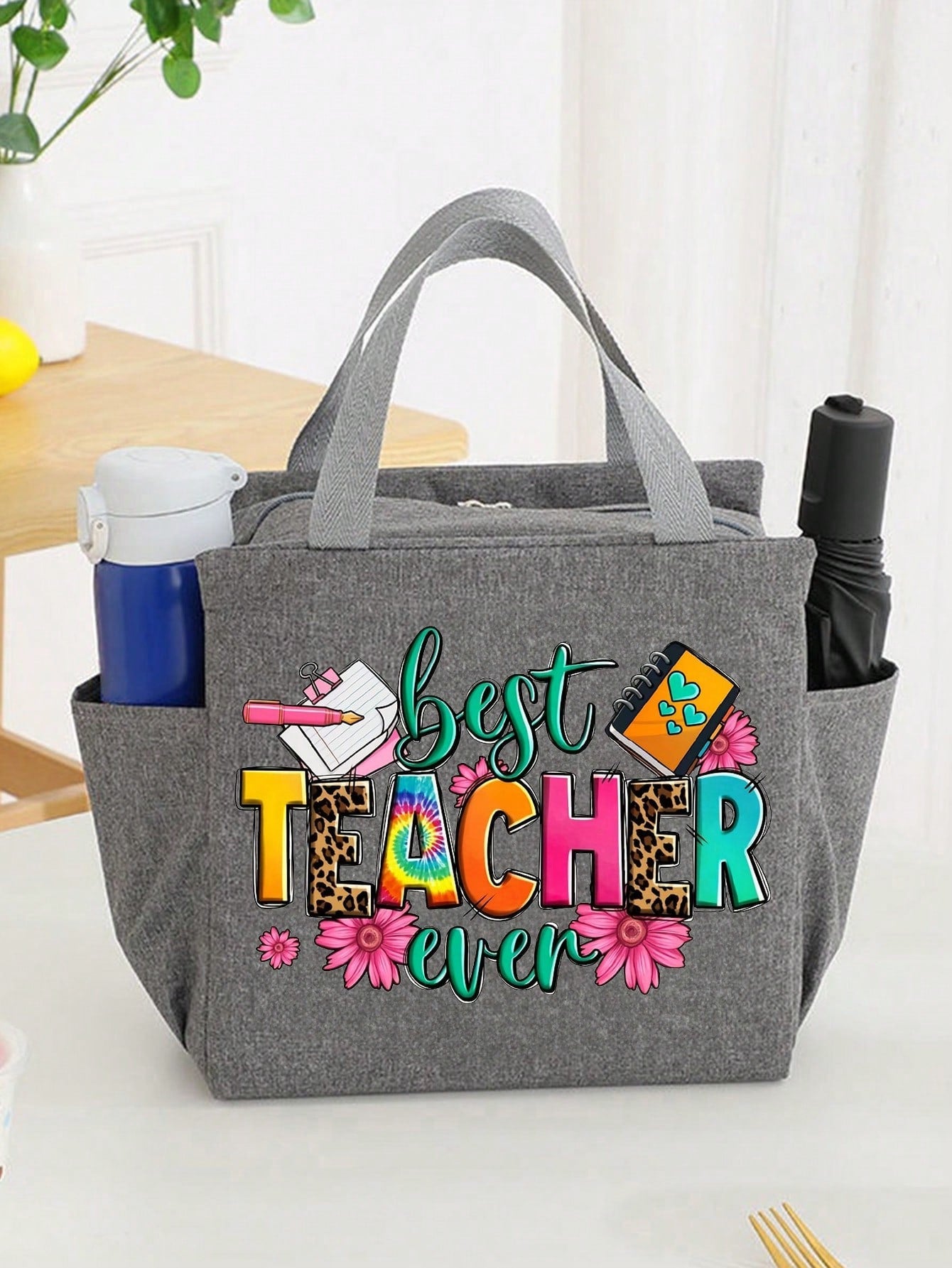 Teacher Print Insulation Lunch Bag, Fashion Travel Picnic Bag, Portable Thickened Aluminum Foil Handbag For Office School Travel Festival Teacher, Best Teacher Gifts Forever For Teachers Day