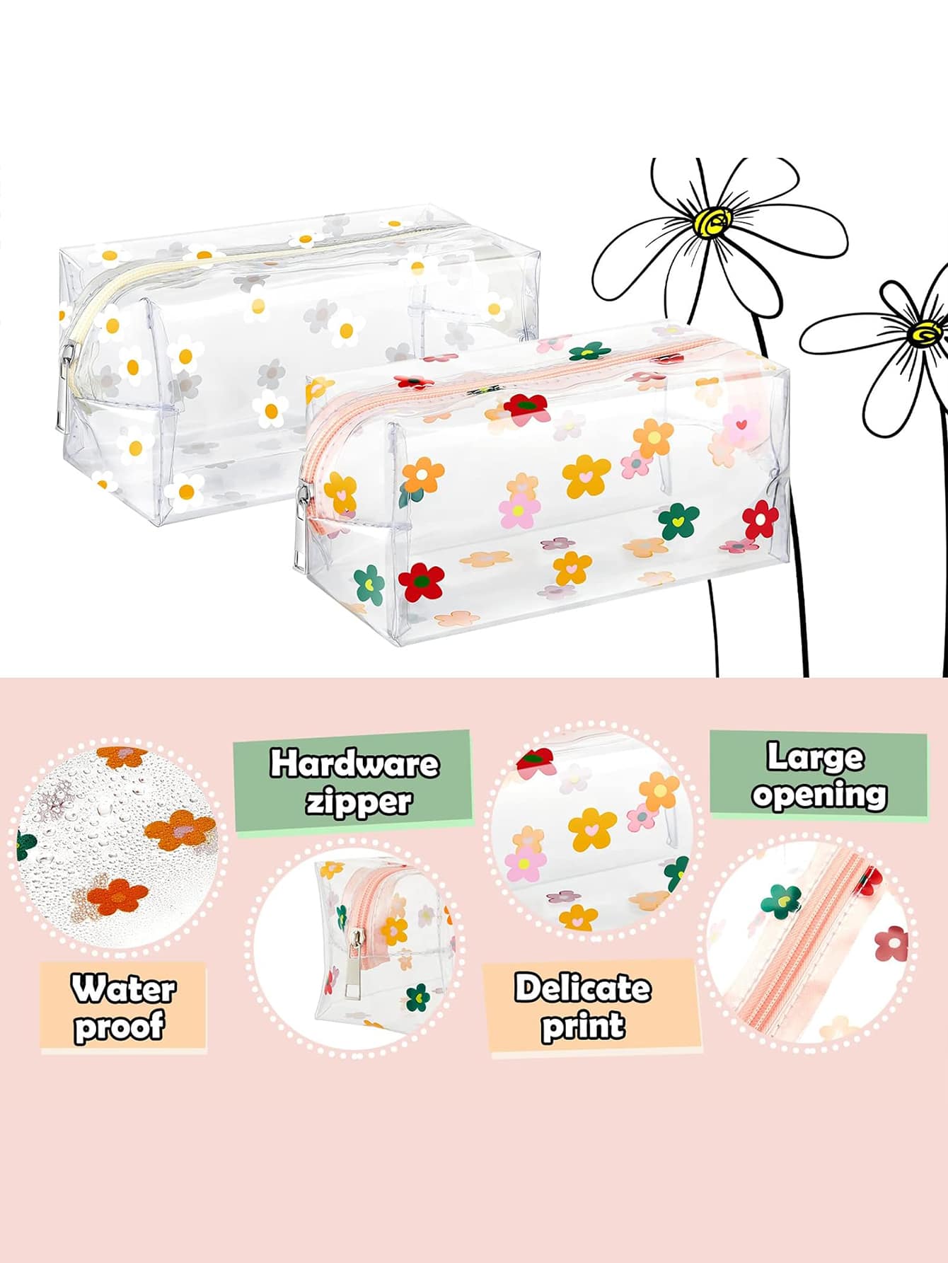 1/2pcs Floral Pattern Cosmetic Bag, Portable Toiletry Bag Suitable For Women Travel Vacation Everyday Use