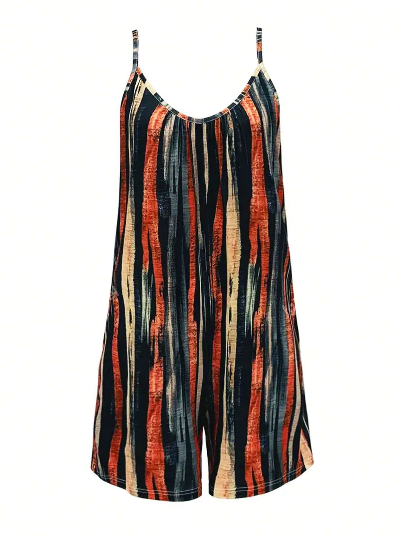 Plus Brush Print Cami Romper For Summer