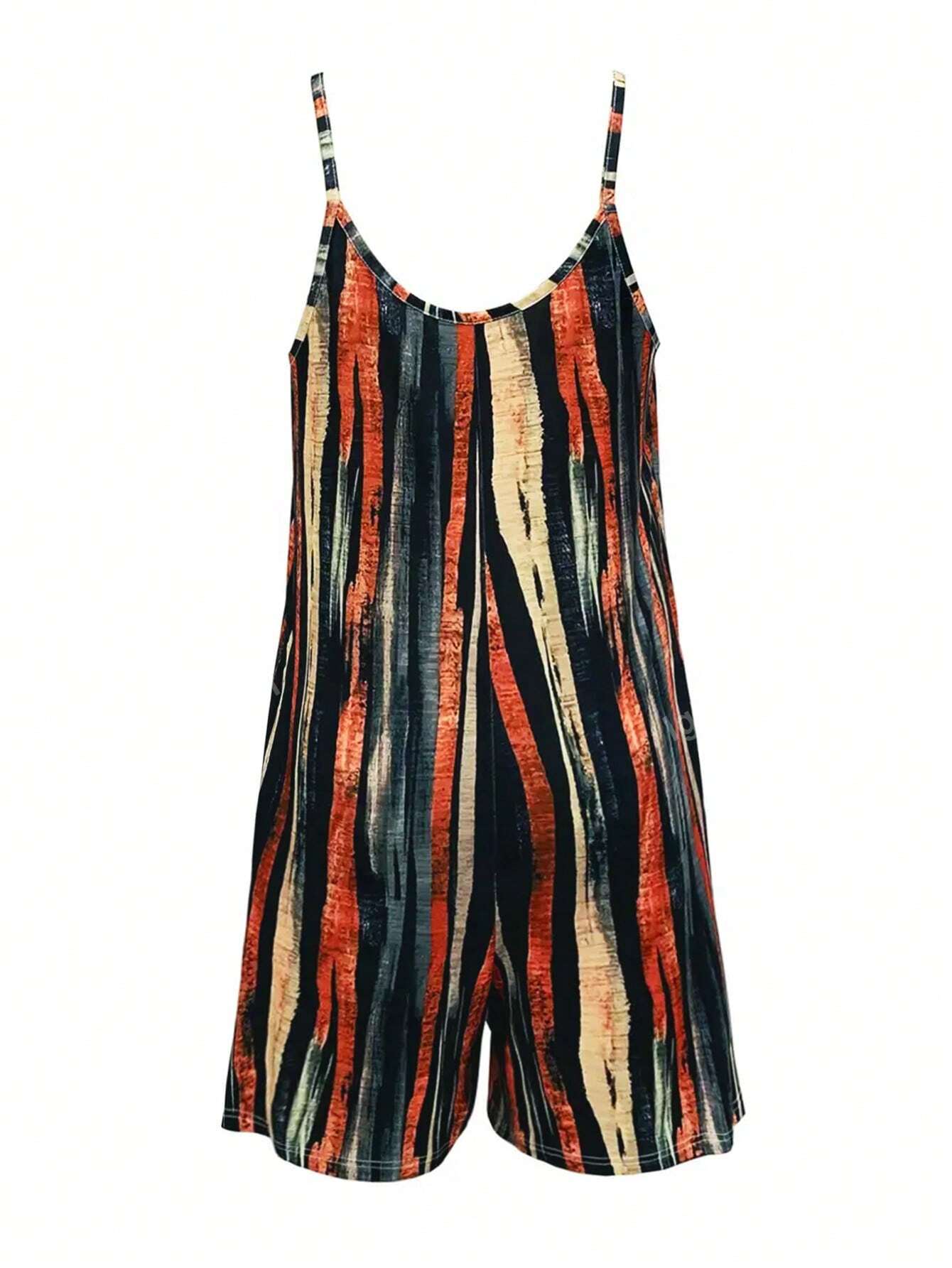 Plus Brush Print Cami Romper For Summer