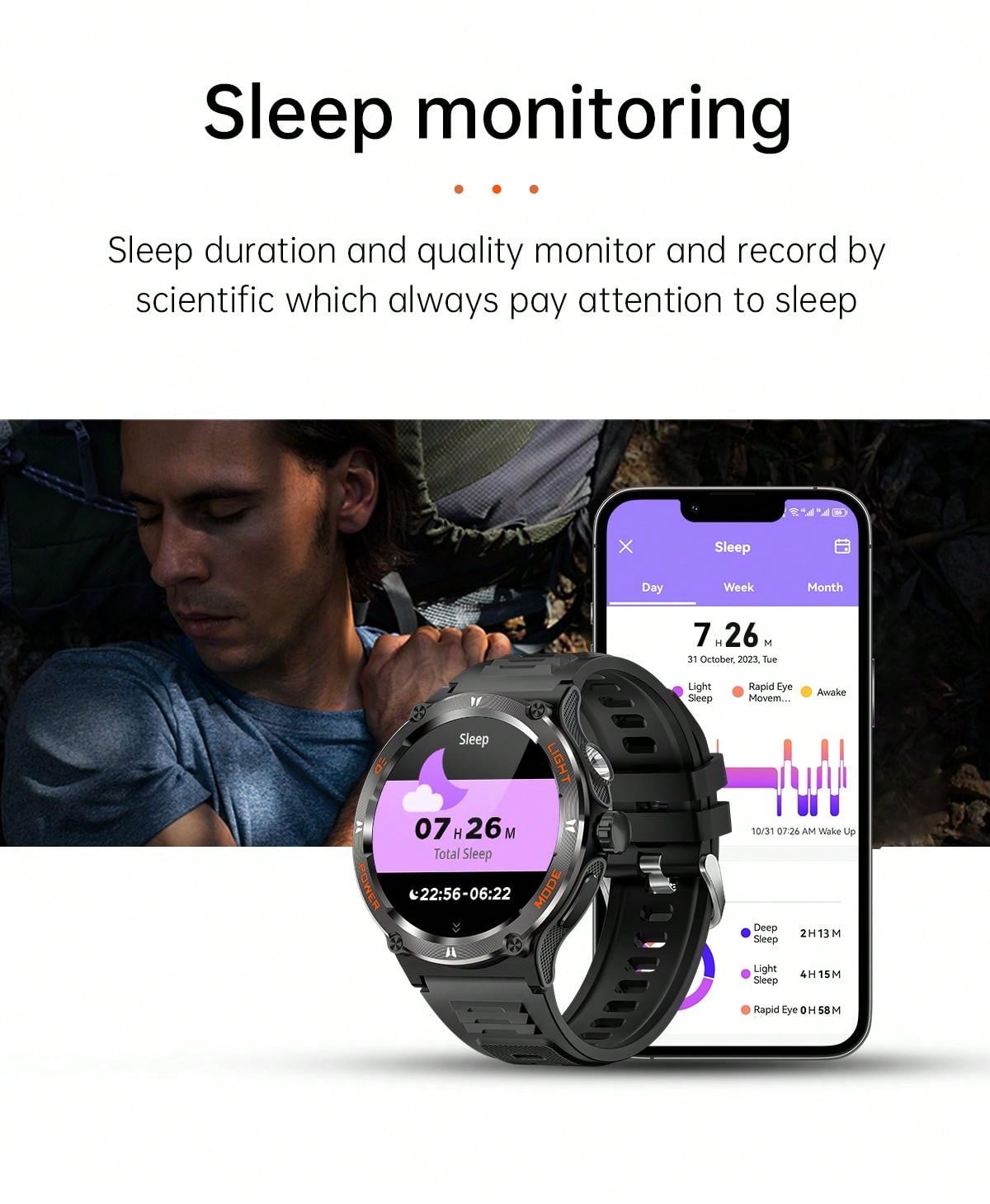 GUHUAVMI 1pc GUHUAVMI Outdoor Sports Smart Watch (Answer/Make Calls) For Men&Women, 1.53'' 360*360 HD Screen Watch With Wireless Call, Message Push, Weather, LED Flashlight, Compass, Sleep Monitoring, 100  Sport Modes Fitness Watch With Blood Pressure/Ox