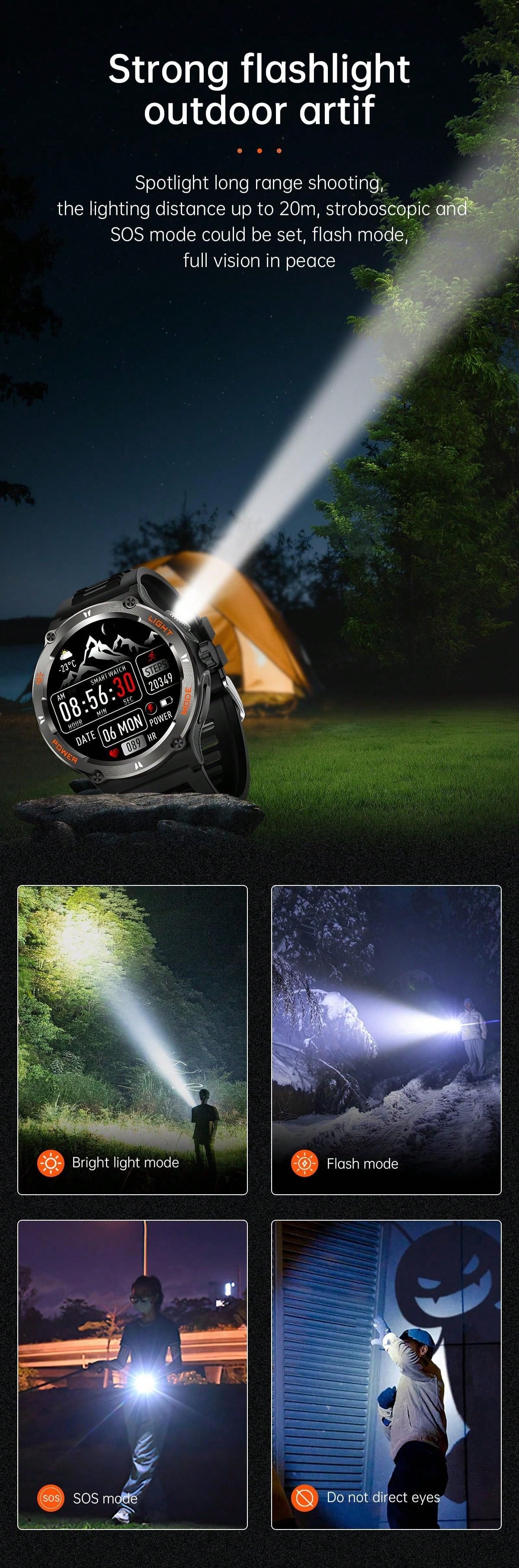 GUHUAVMI 1pc GUHUAVMI Outdoor Sports Smart Watch (Answer/Make Calls) For Men&Women, 1.53'' 360*360 HD Screen Watch With Wireless Call, Message Push, Weather, LED Flashlight, Compass, Sleep Monitoring, 100  Sport Modes Fitness Watch With Blood Pressure/Ox