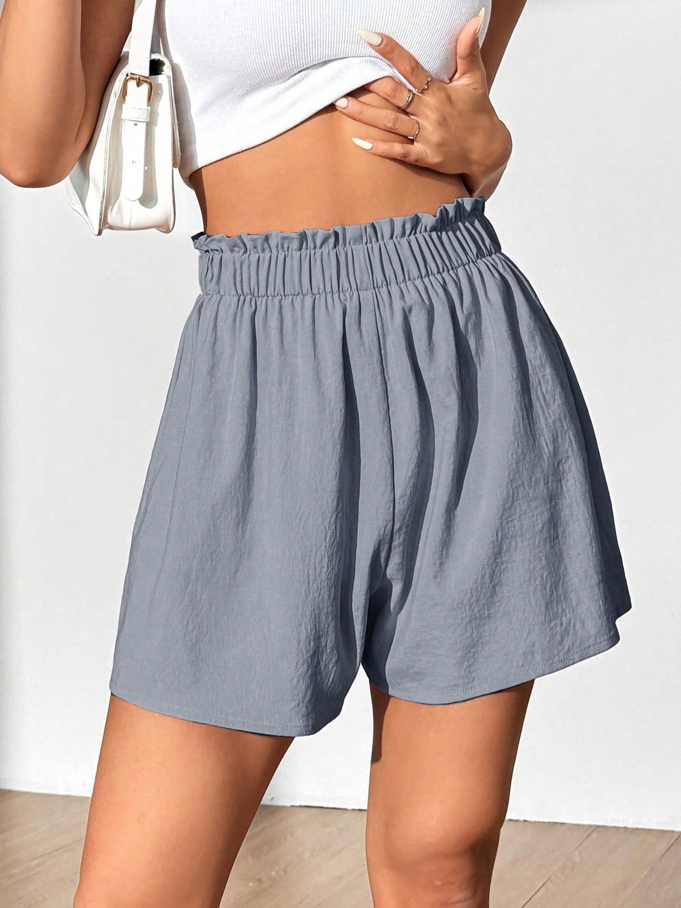 MOOSTA Summer Casual Loose Fit Solid Color Ruffled Waist Shorts