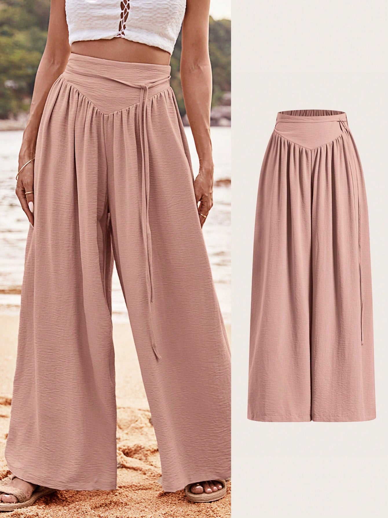 VCAY Vacation Women Plain Belted Casual Pants