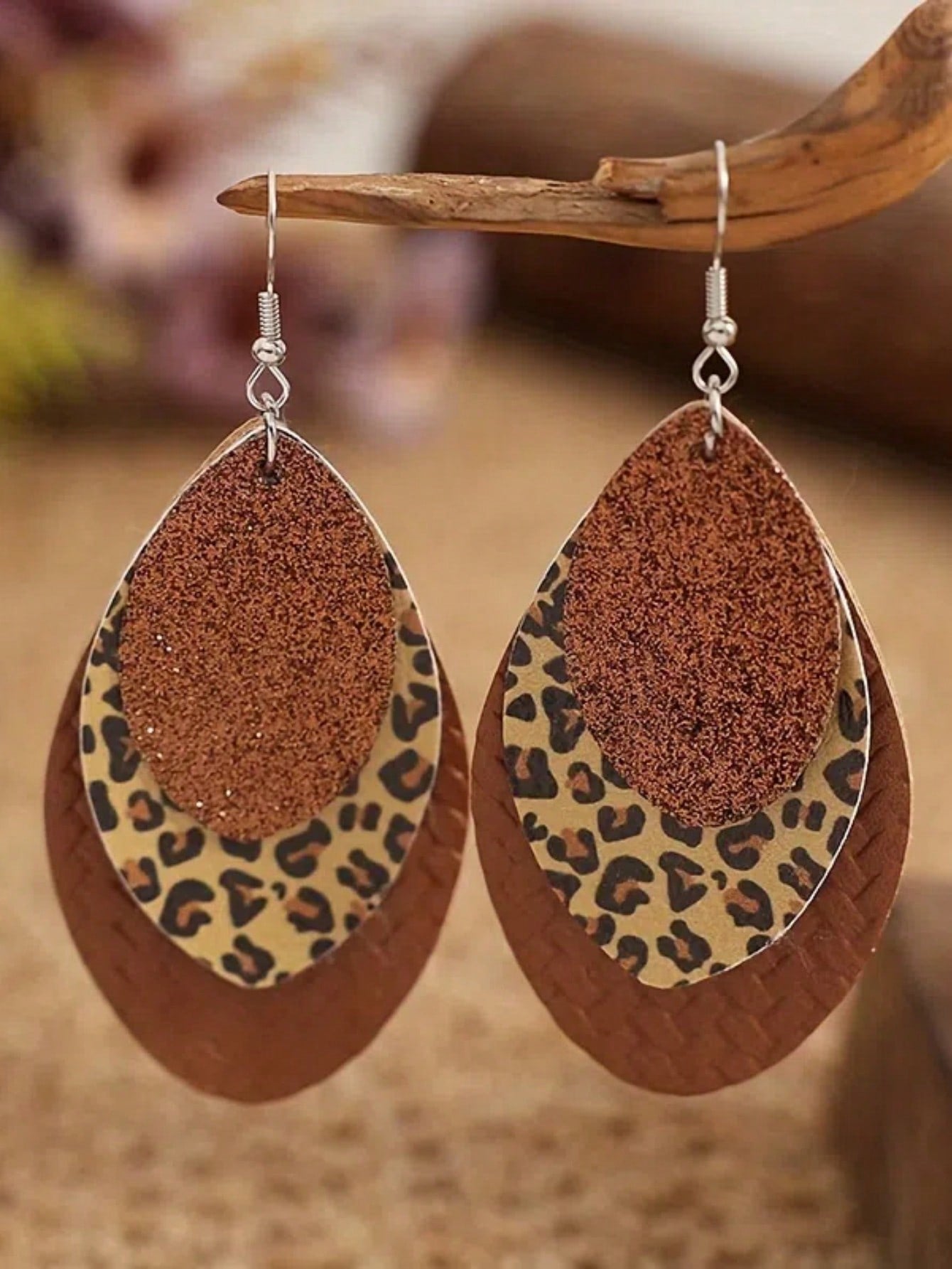 Leopard Pattern Leaf Drop Earrings