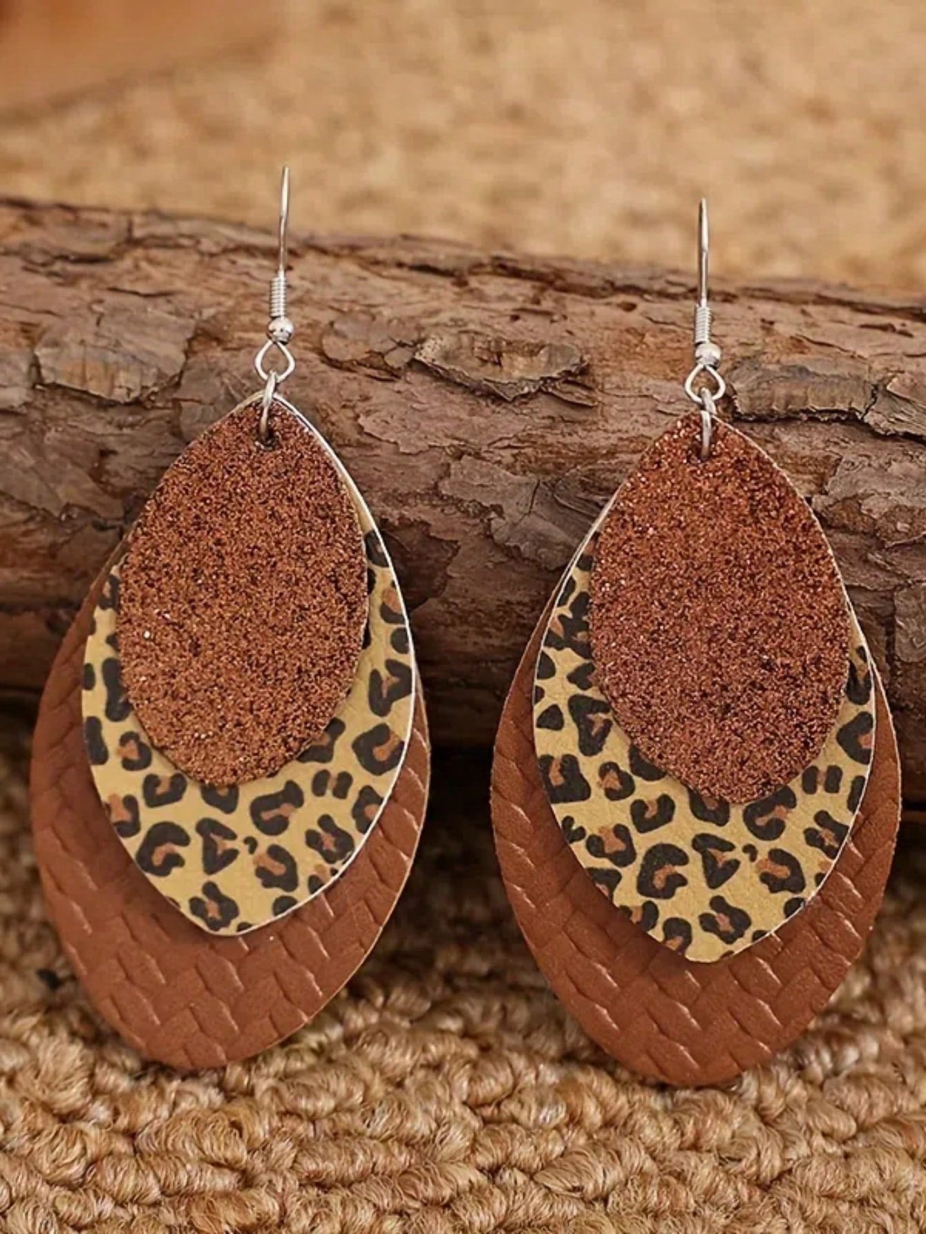 Leopard Pattern Leaf Drop Earrings