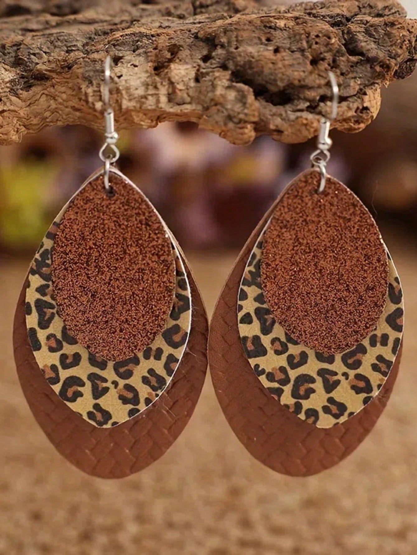 Leopard Pattern Leaf Drop Earrings