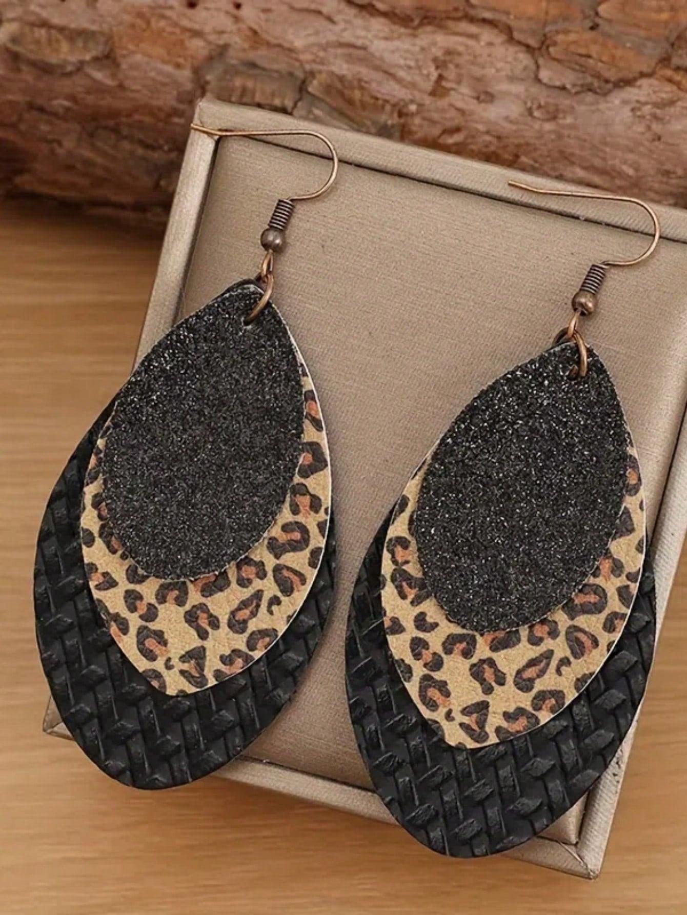 Leopard Pattern Leaf Drop Earrings