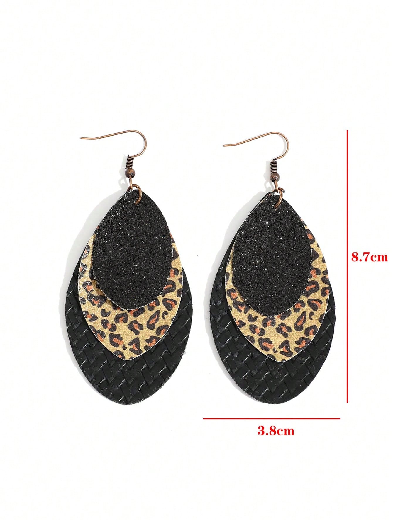 Leopard Pattern Leaf Drop Earrings