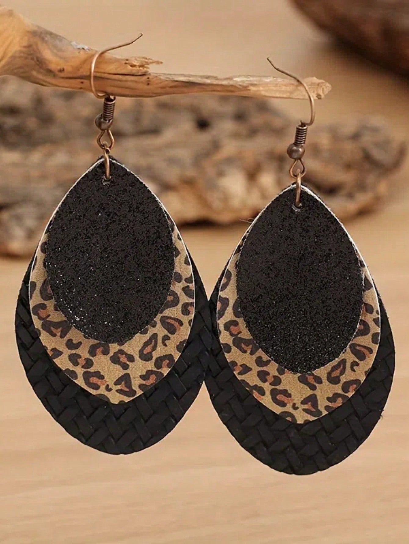 Leopard Pattern Leaf Drop Earrings