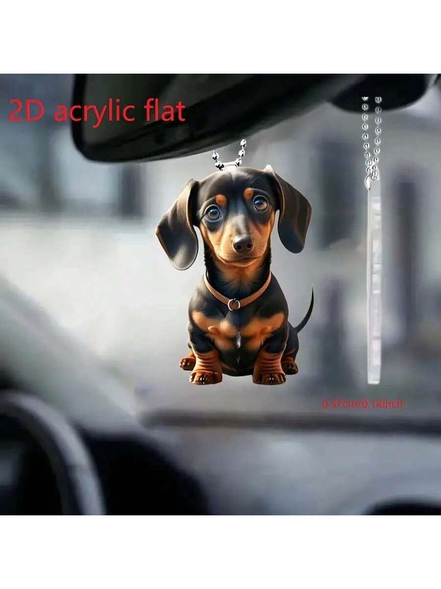 1pc Adorable 2D Acrylic Cute Dog Pendant - Car Rearview Mirror Charm & Keychain - Perfect Home & Holiday Decor AccessoryChristmas Pendant