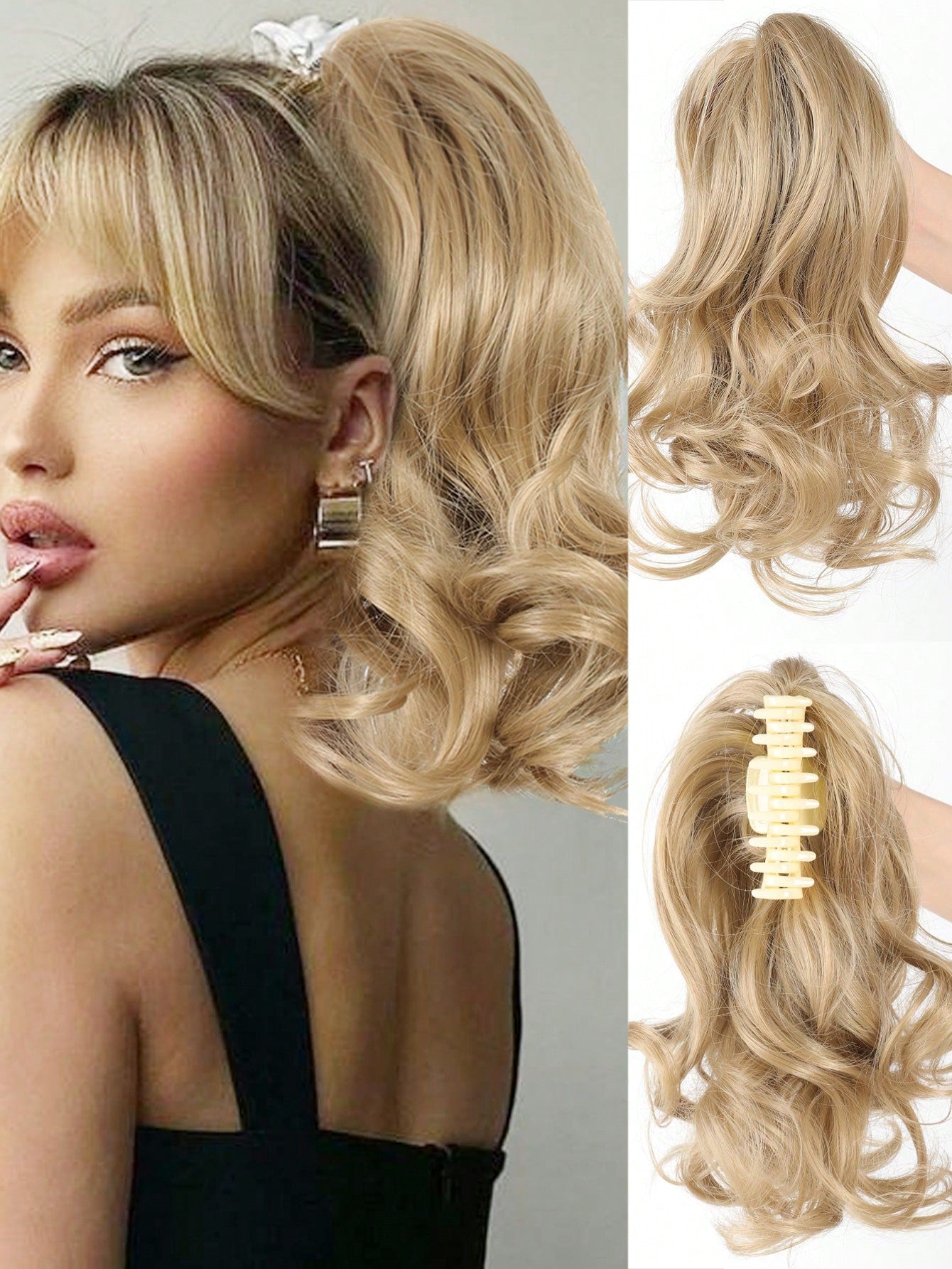 Elegant Claw Clip Ponytail - Short Curly Wavy Look, Synthetic Hair Extensions For Daily Chic, Easy-To Attach Hair Accessory For AlI Occasions