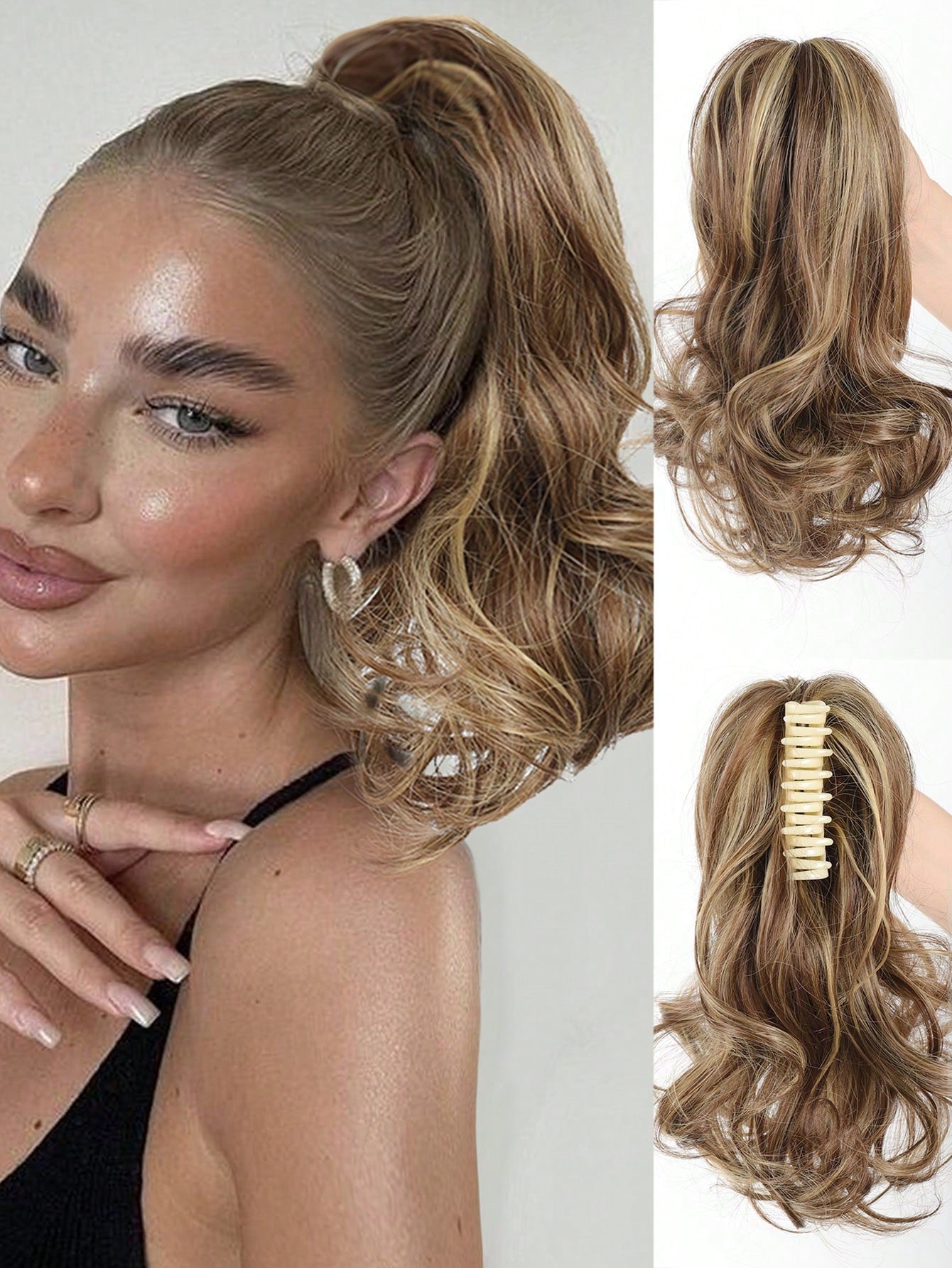 Elegant Claw Clip Ponytail - Short Curly Wavy Look, Synthetic Hair Extensions For Daily Chic, Easy-To Attach Hair Accessory For AlI Occasions