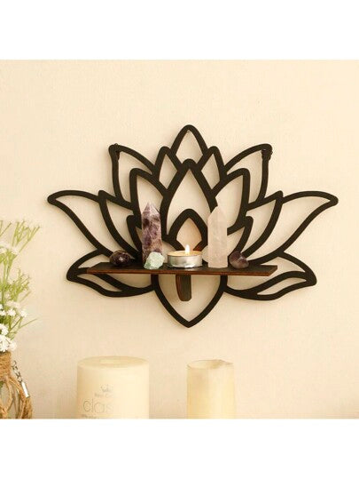 1pc Lotus Wood Candle Holder Wall Shelf, Minimalist Home Bedroom Wall Decor Craft Fall Home Decor 