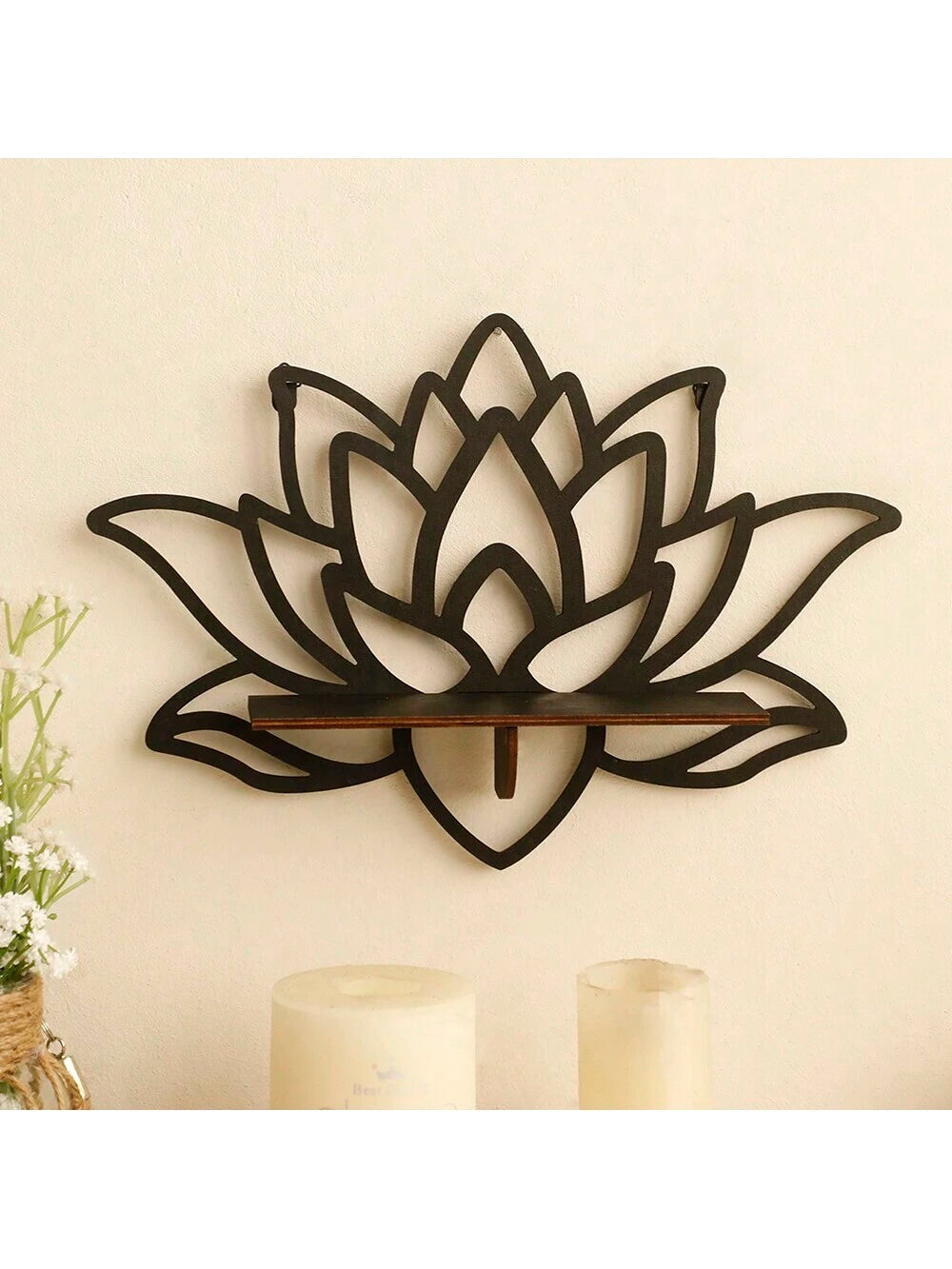 1pc Lotus Wood Candle Holder Wall Shelf, Minimalist Home Bedroom Wall Decor Craft Fall Home Decor 