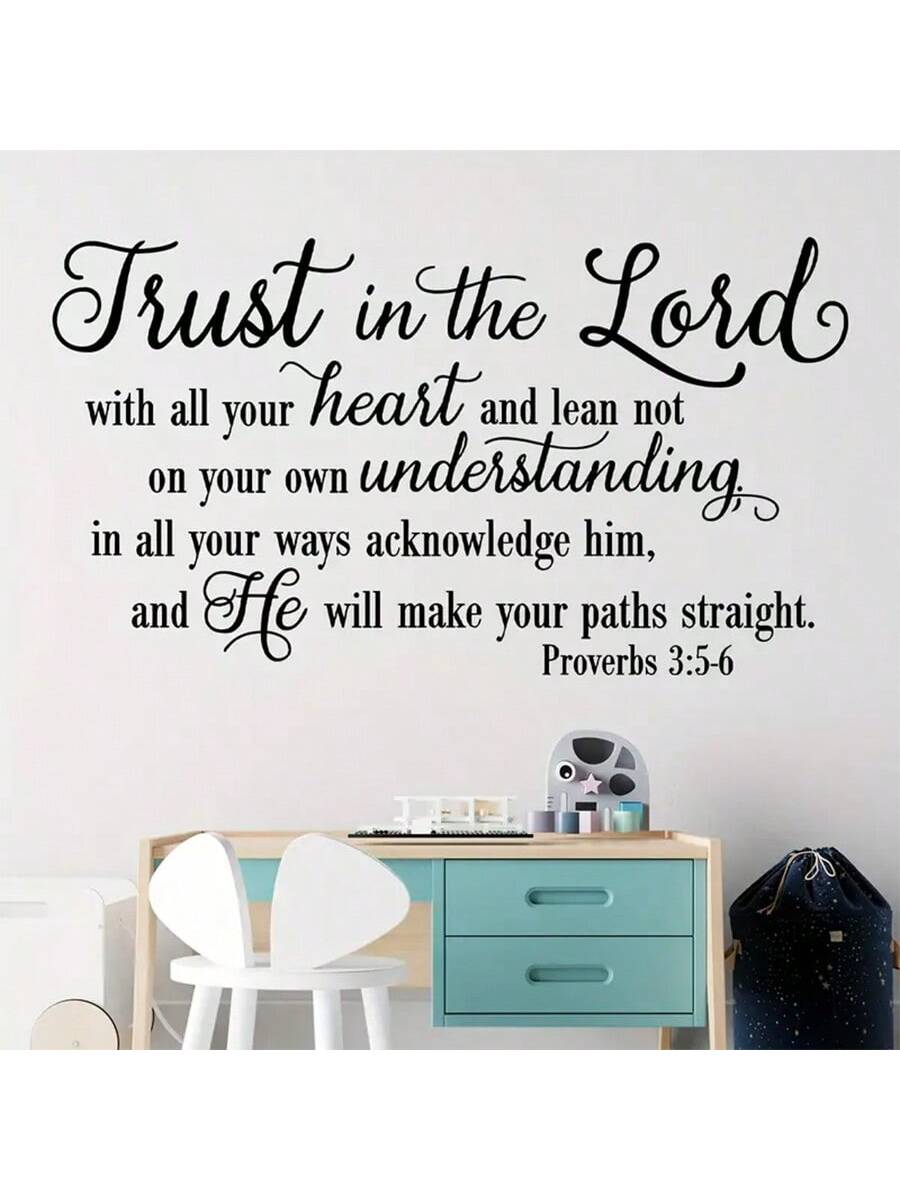 1pc Faithful Inspiration - Trust In The Lord Wall Sticker - Eye-Catching Design, Removable Self-Adhesive Decal - Heartfelt Slogan For Bedroom, Entryway, Living Room, Porch, Home Decor