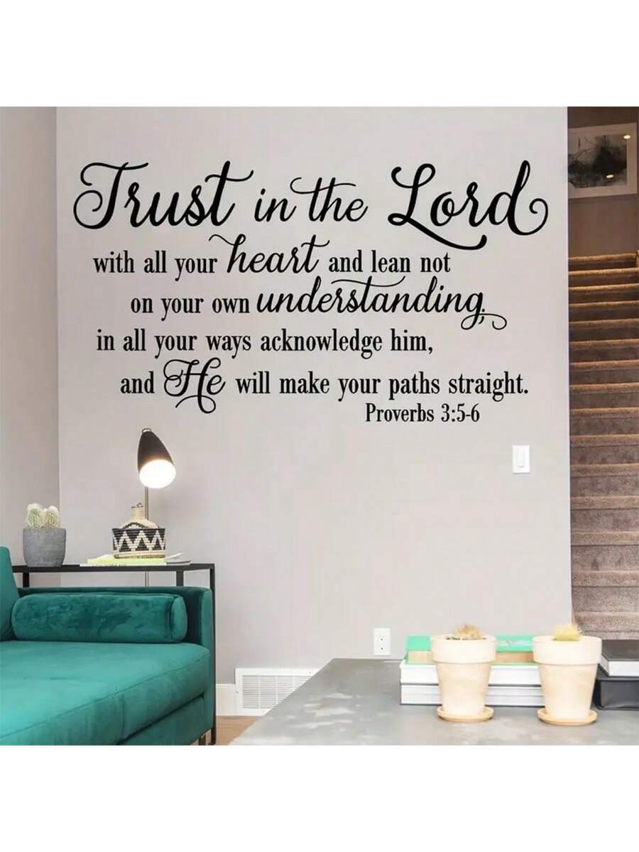 1pc Faithful Inspiration - Trust In The Lord Wall Sticker - Eye-Catching Design, Removable Self-Adhesive Decal - Heartfelt Slogan For Bedroom, Entryway, Living Room, Porch, Home Decor