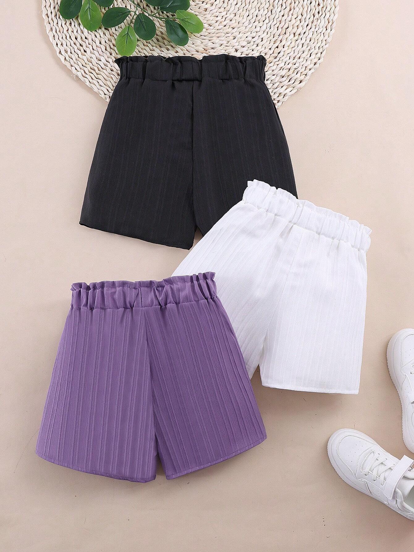 3pcs/Set Tween Girl Casual Solid Color Buttoned Shorts, Summer