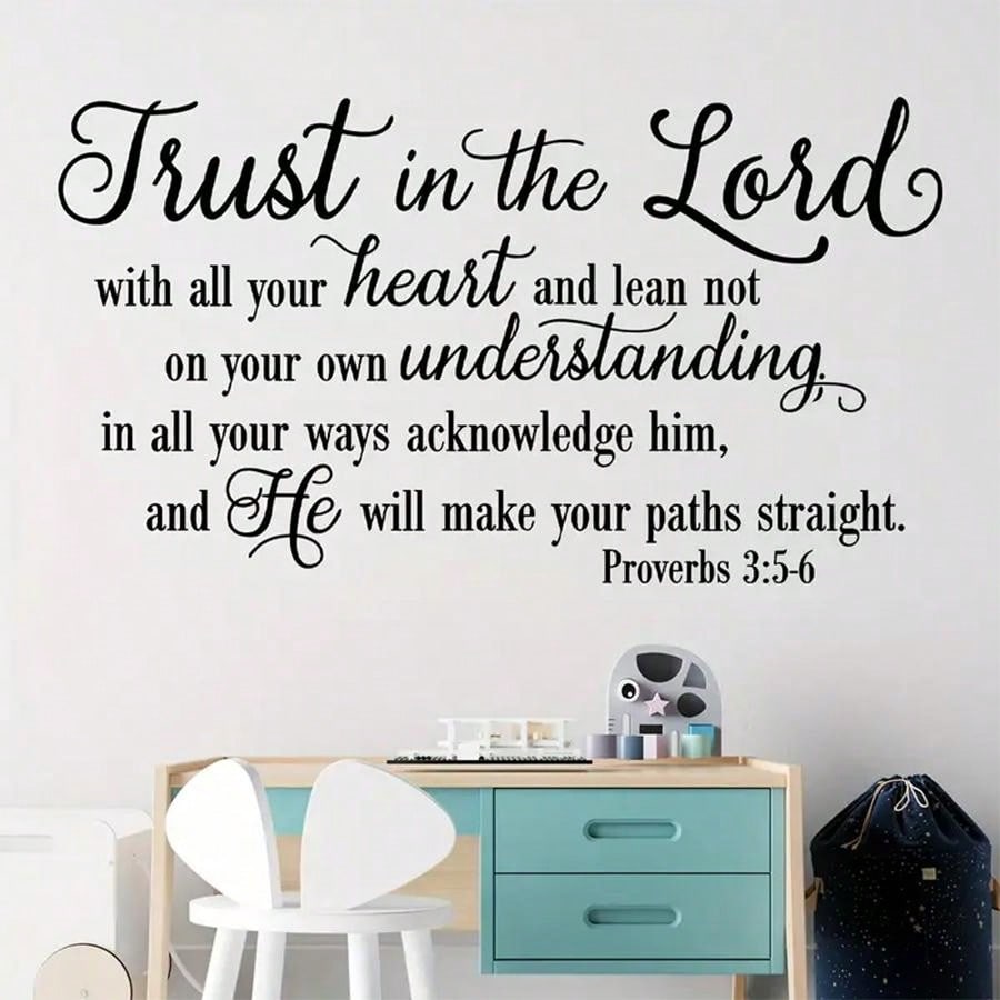 1pc Faithful Inspiration - Trust In The Lord Wall Sticker - Eye-Catching Design, Removable Self-Adhesive Decal - Heartfelt Slogan For Bedroom, Entryway, Living Room, Porch, Home Decor