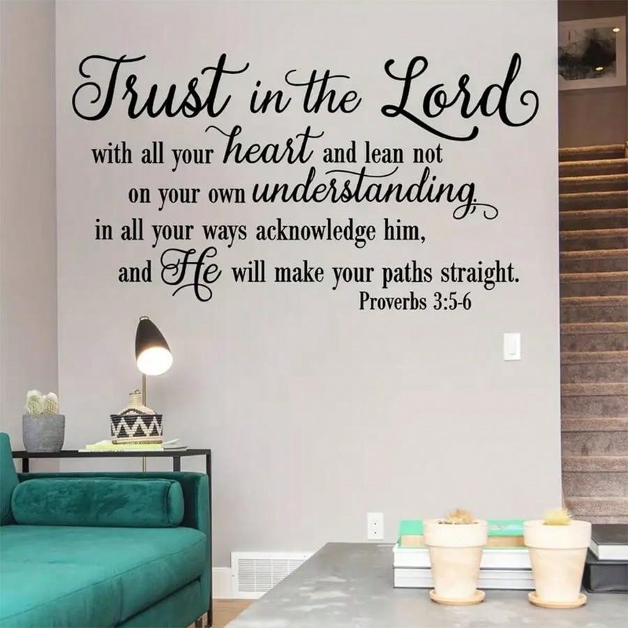 1pc Faithful Inspiration - Trust In The Lord Wall Sticker - Eye-Catching Design, Removable Self-Adhesive Decal - Heartfelt Slogan For Bedroom, Entryway, Living Room, Porch, Home Decor